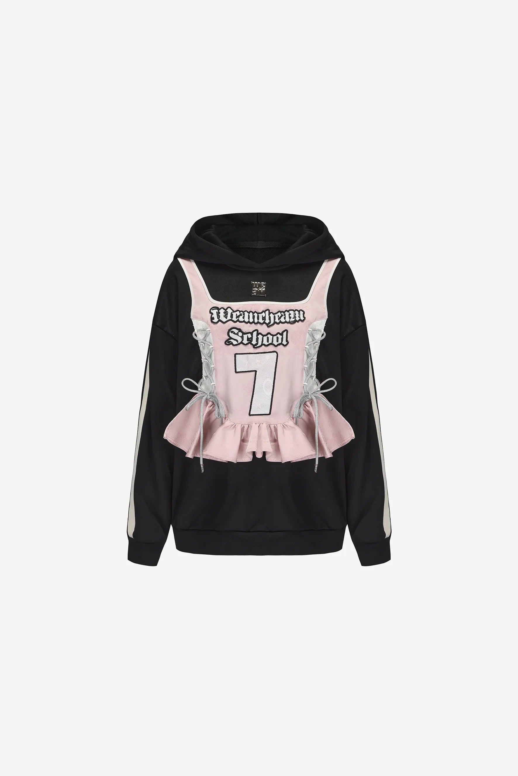 Cat ear hoodie dress with striped patchwork and side bows – WEANCHEAM