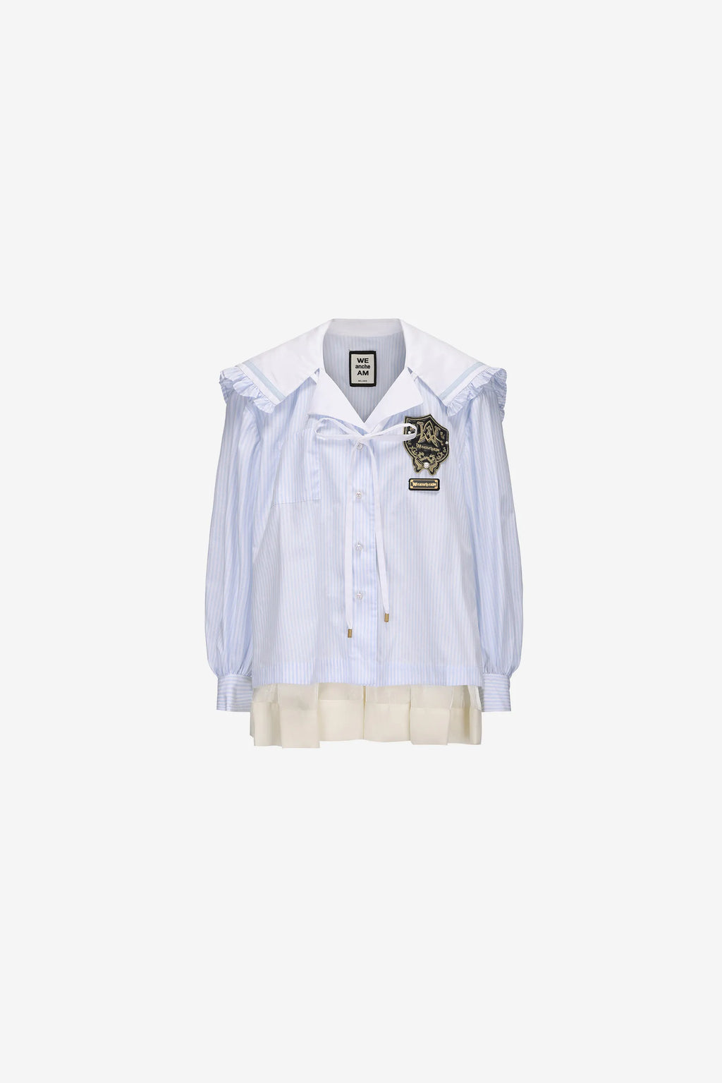 Ruffle hem shirt dress with navy collar and bow tie – WEANCHEAM