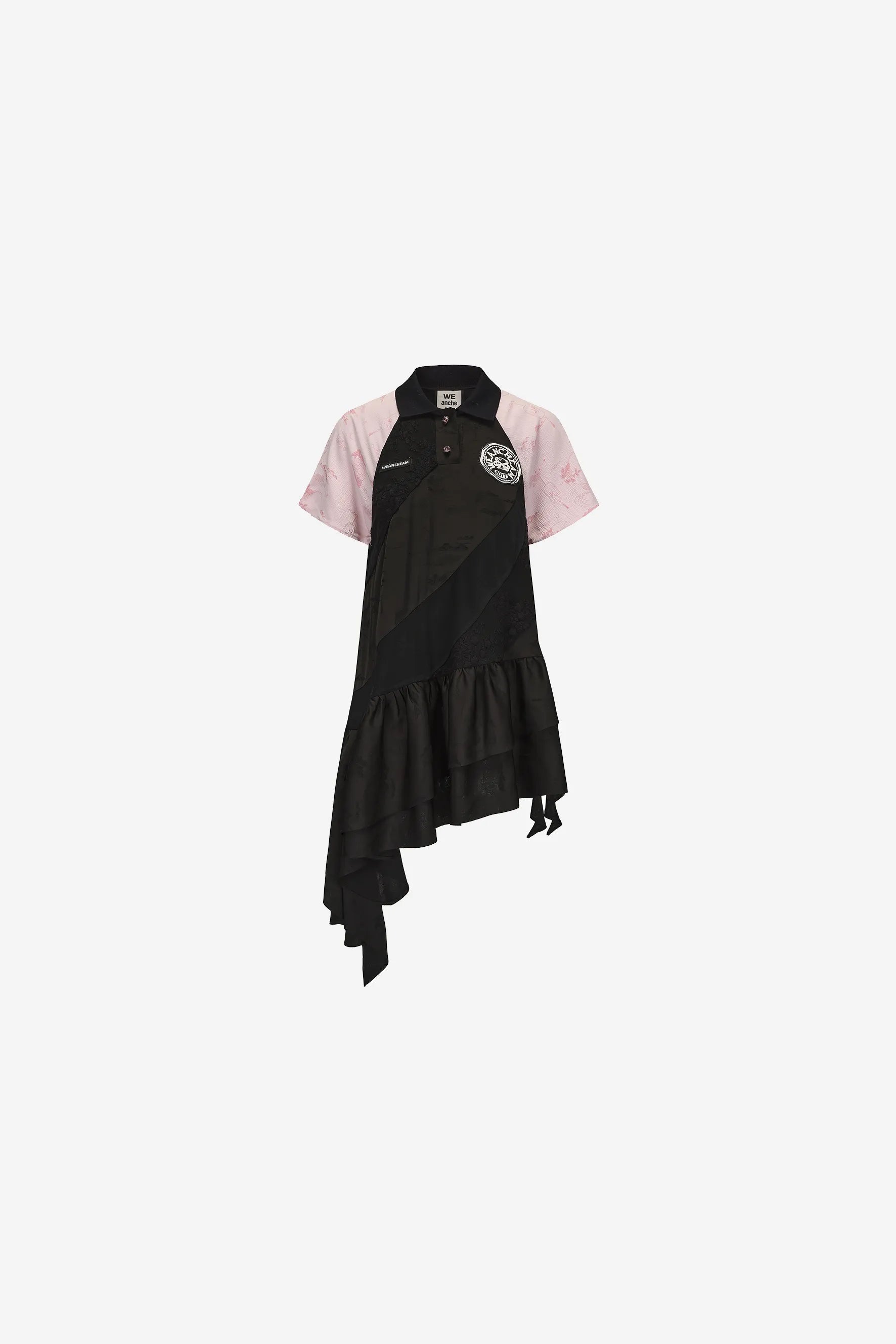 Asymmetrical patchwork polo dress with spiral hem – WEANCHEAM
