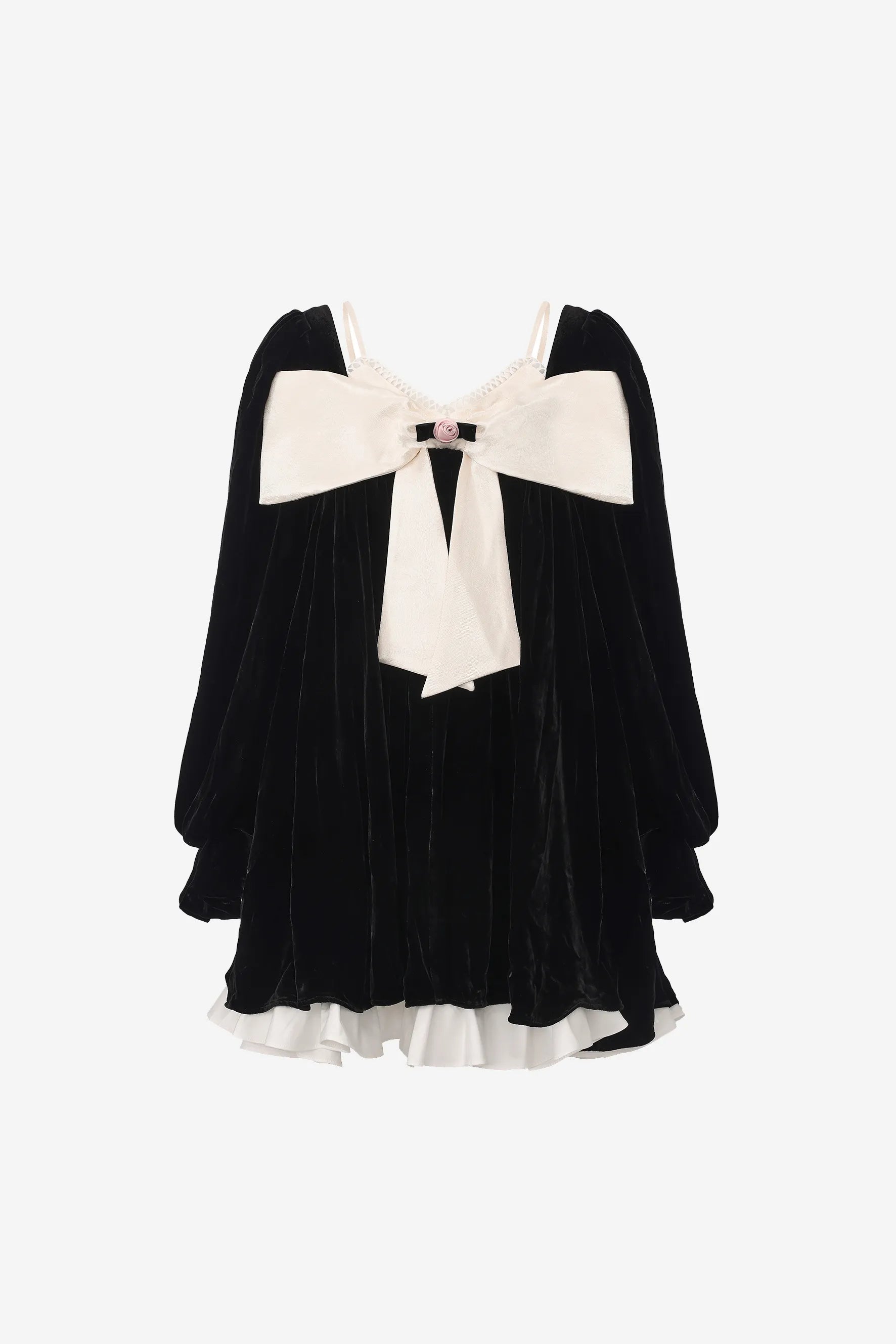 Large bow black-and-white two-piece layered dress – WEANCHEAM