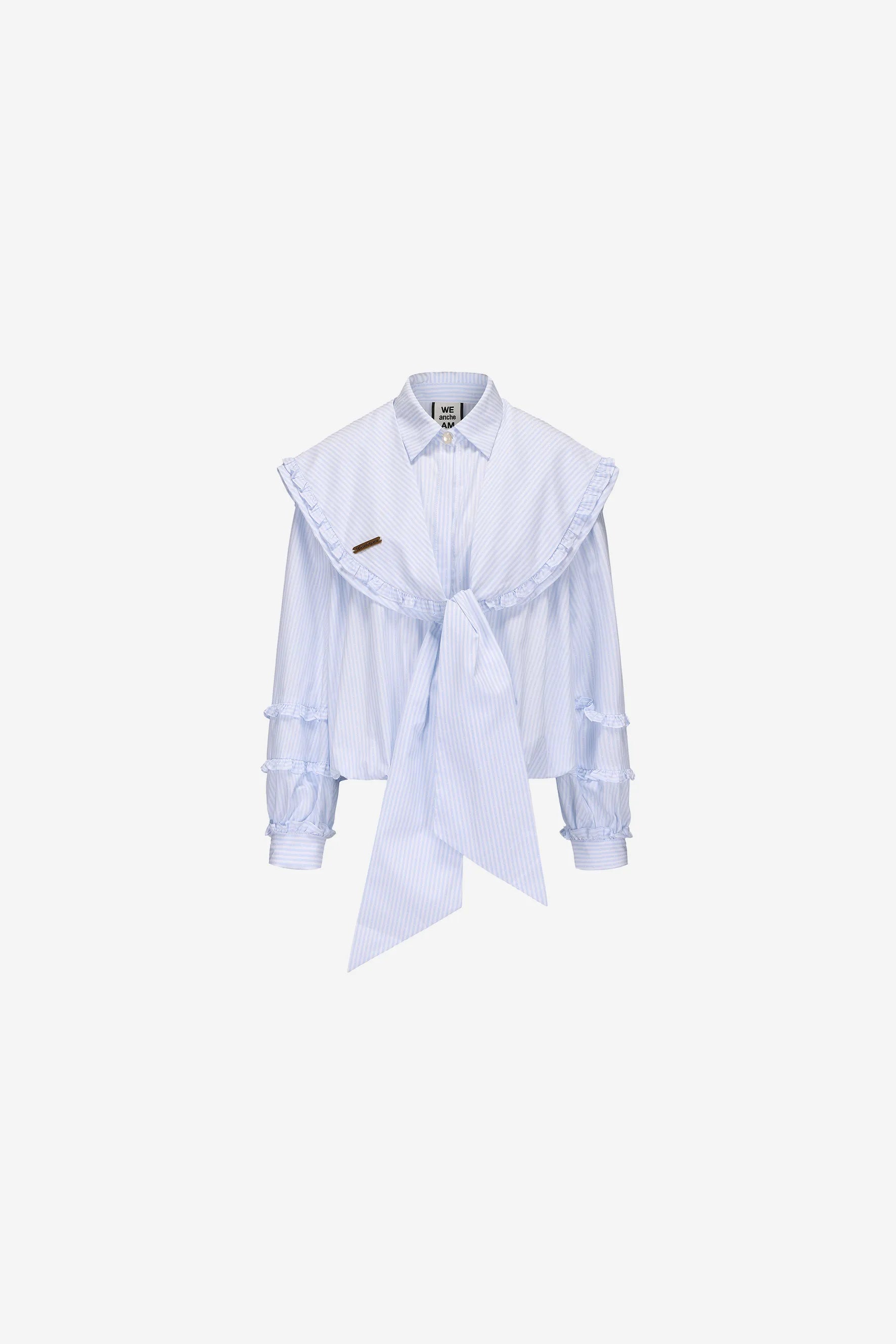 Detachable navy collar shirt with bubble hem and 3D sleeves – WEANCHEAM