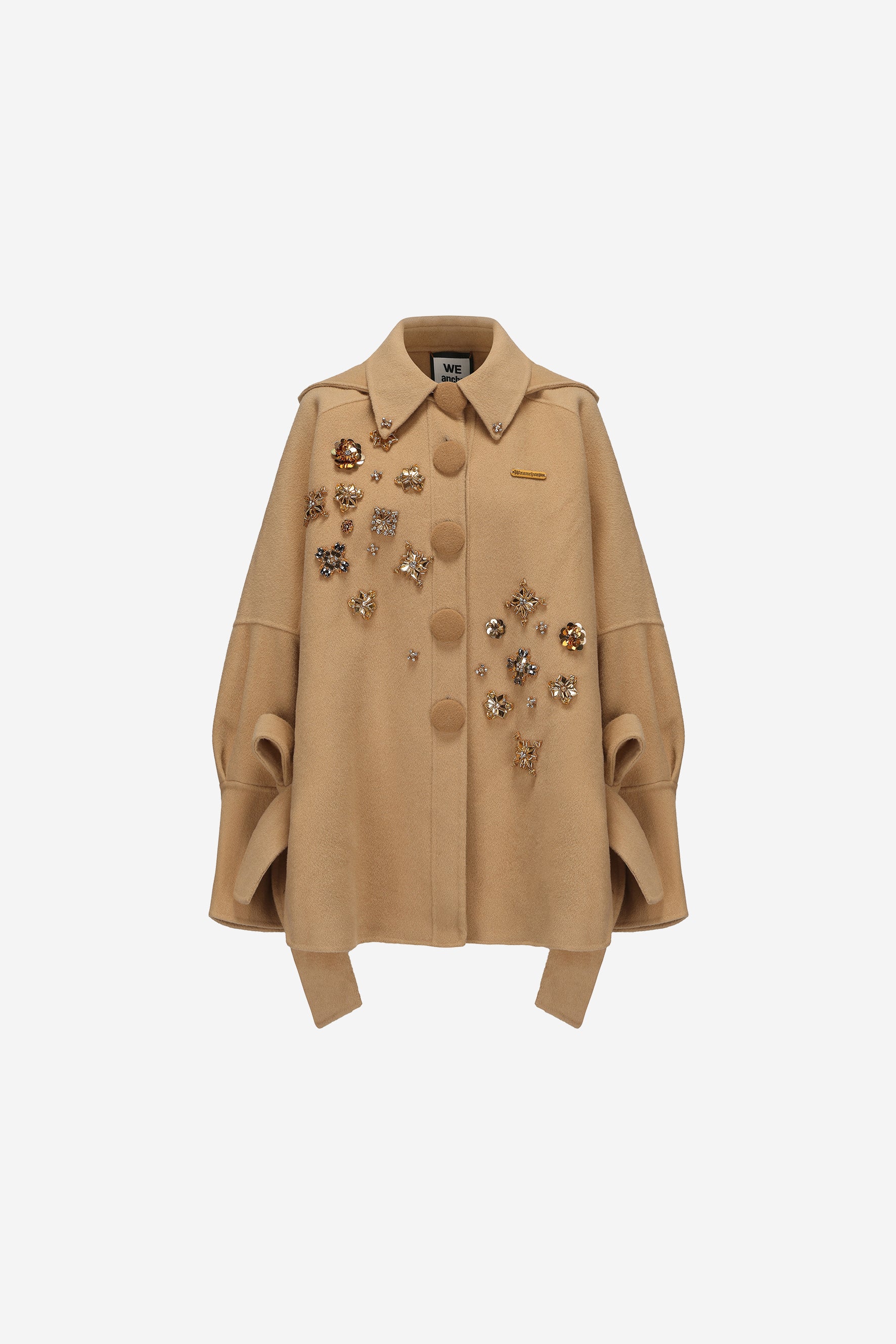 Reversible hoodie jacket with cat-ear hood and floral 3D studs