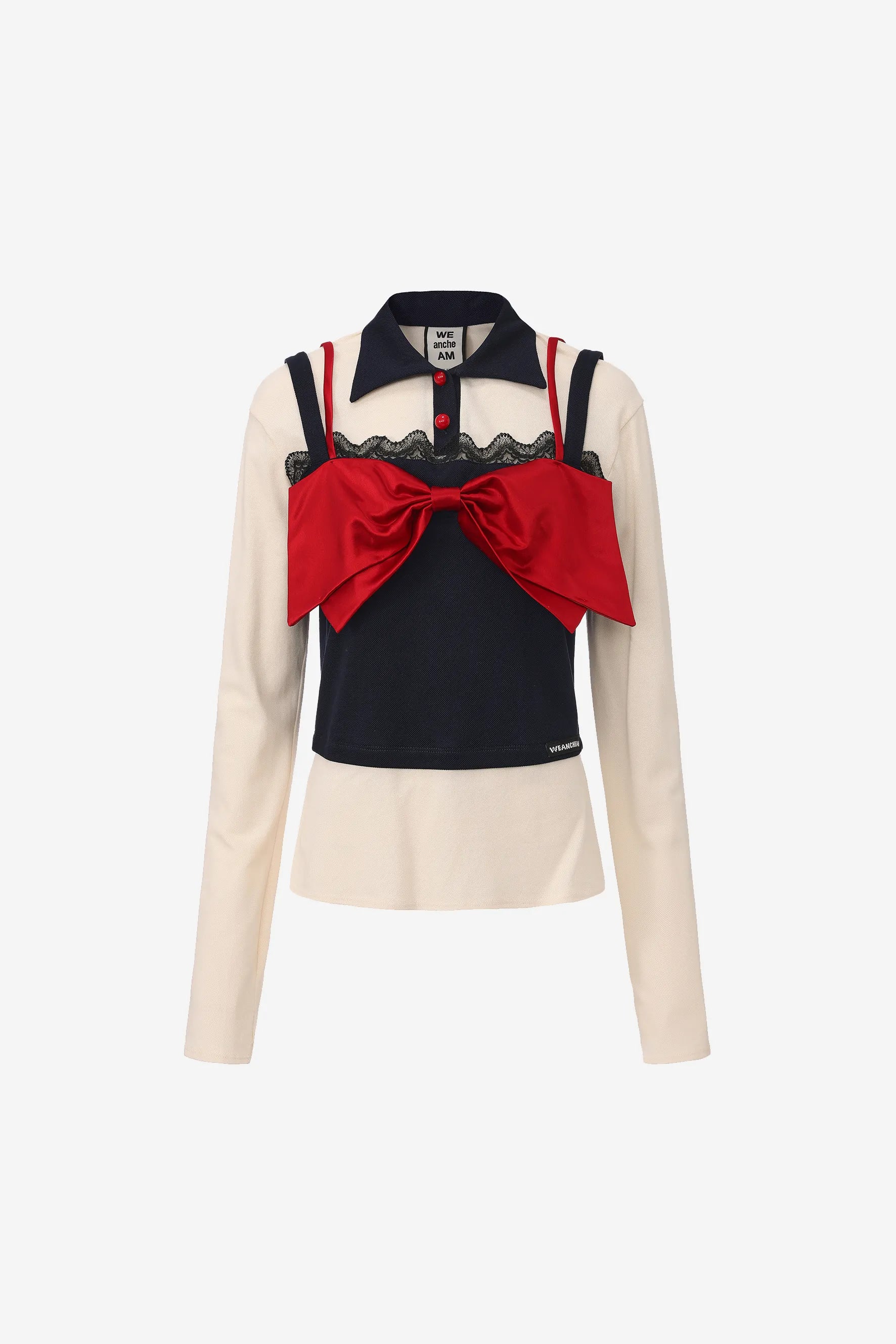 Slim-fit polo shirt with faux two-piece halter detail and bow-tie bandeau – WEANCHEAM