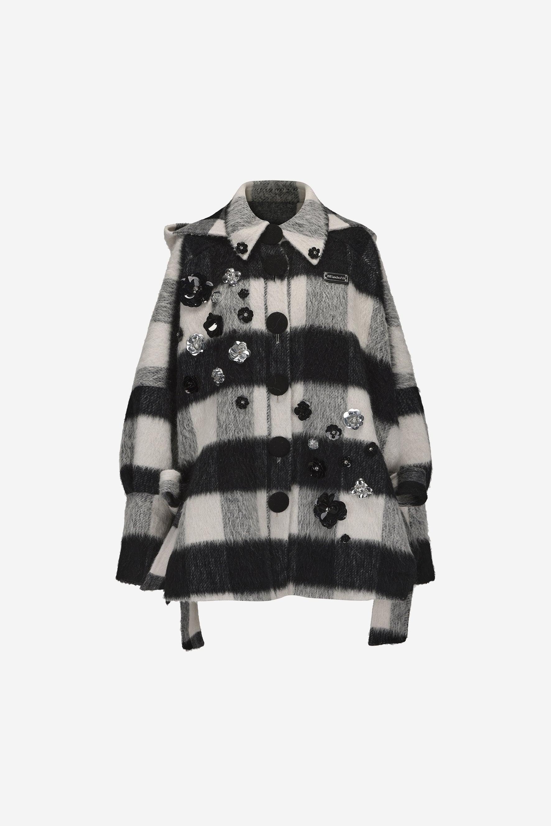 Reversible hoodie jacket with cat-ear hood and floral 3D studs