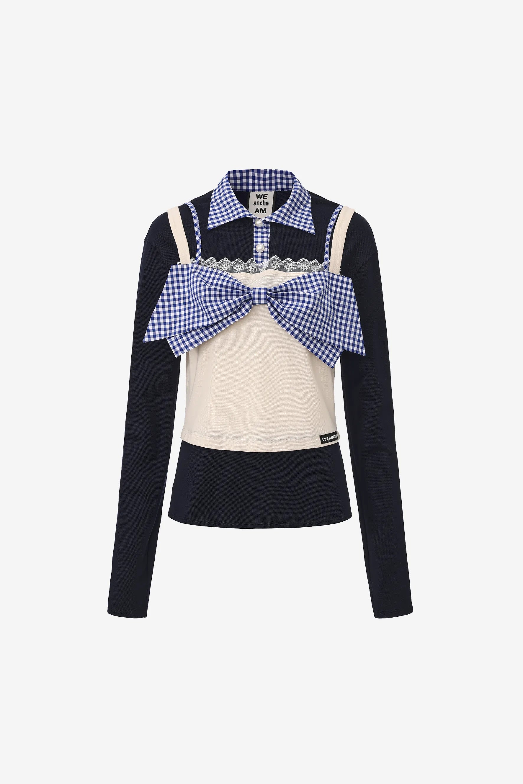 Slim-fit polo shirt with faux two-piece halter detail and bow-tie bandeau – WEANCHEAM