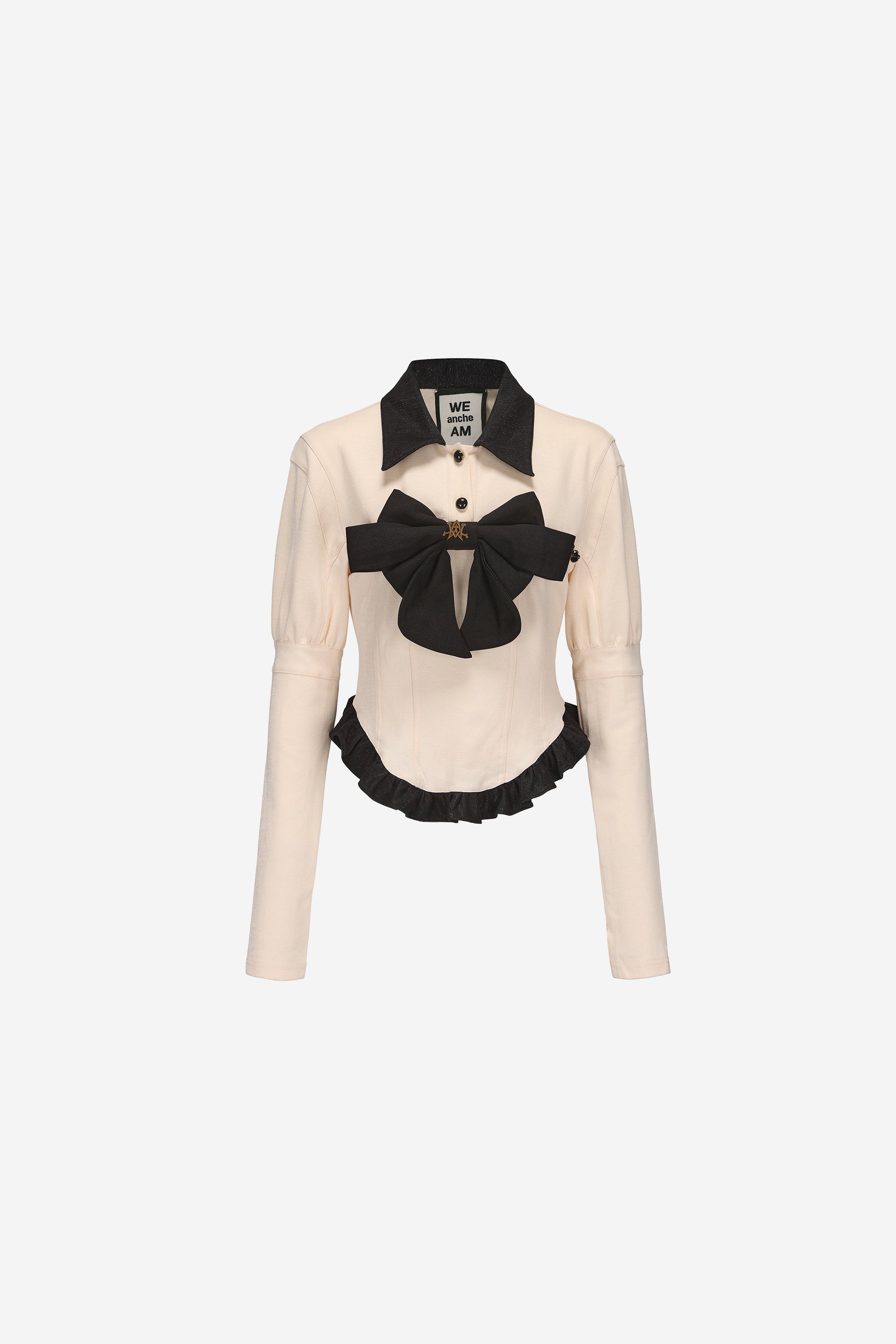 Retro slim-fit polo shirt with bow tie and ruffle details