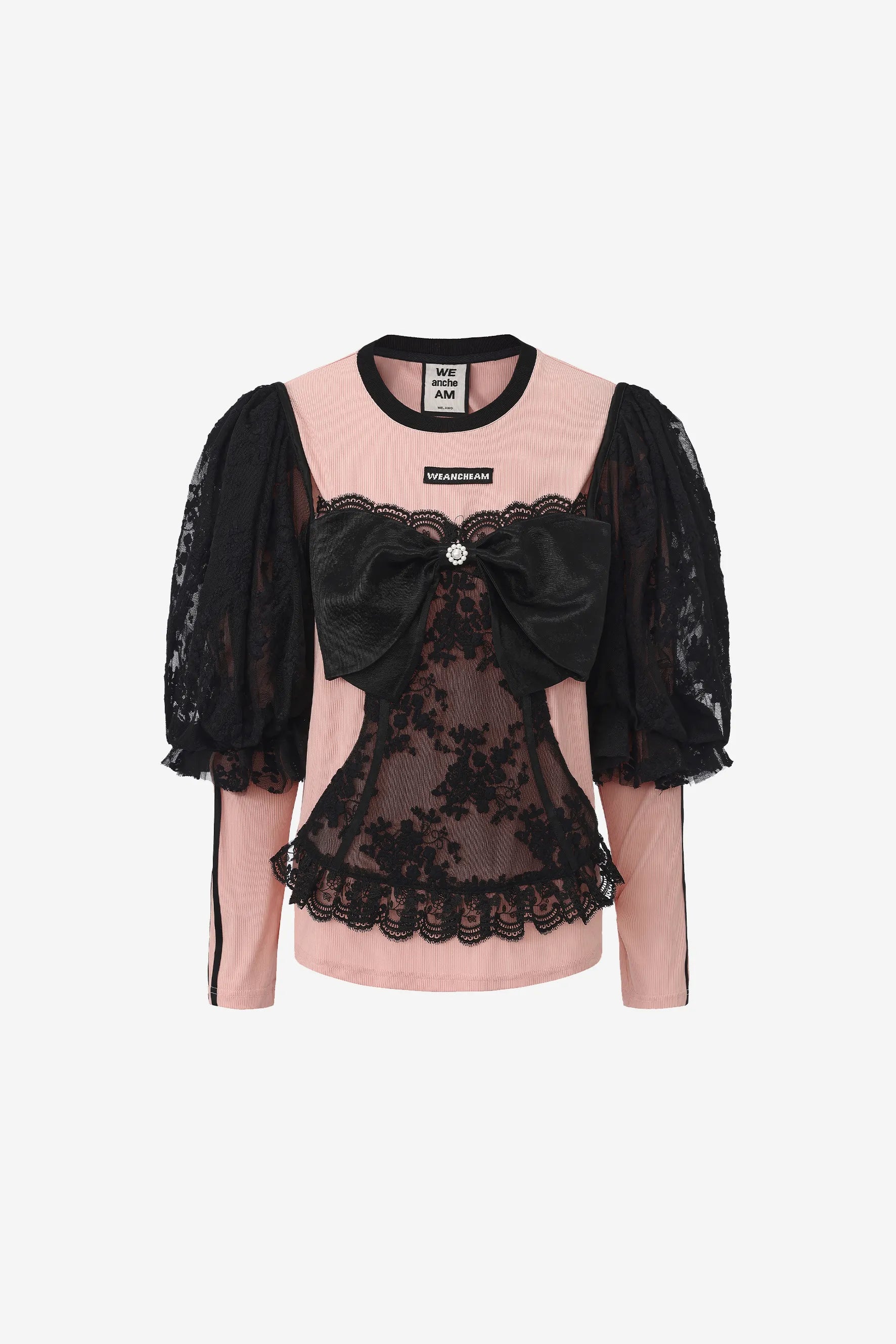 Faux two-piece vintage lace fitted top with bow detail and detachable sleeves – WEANCHEAM
