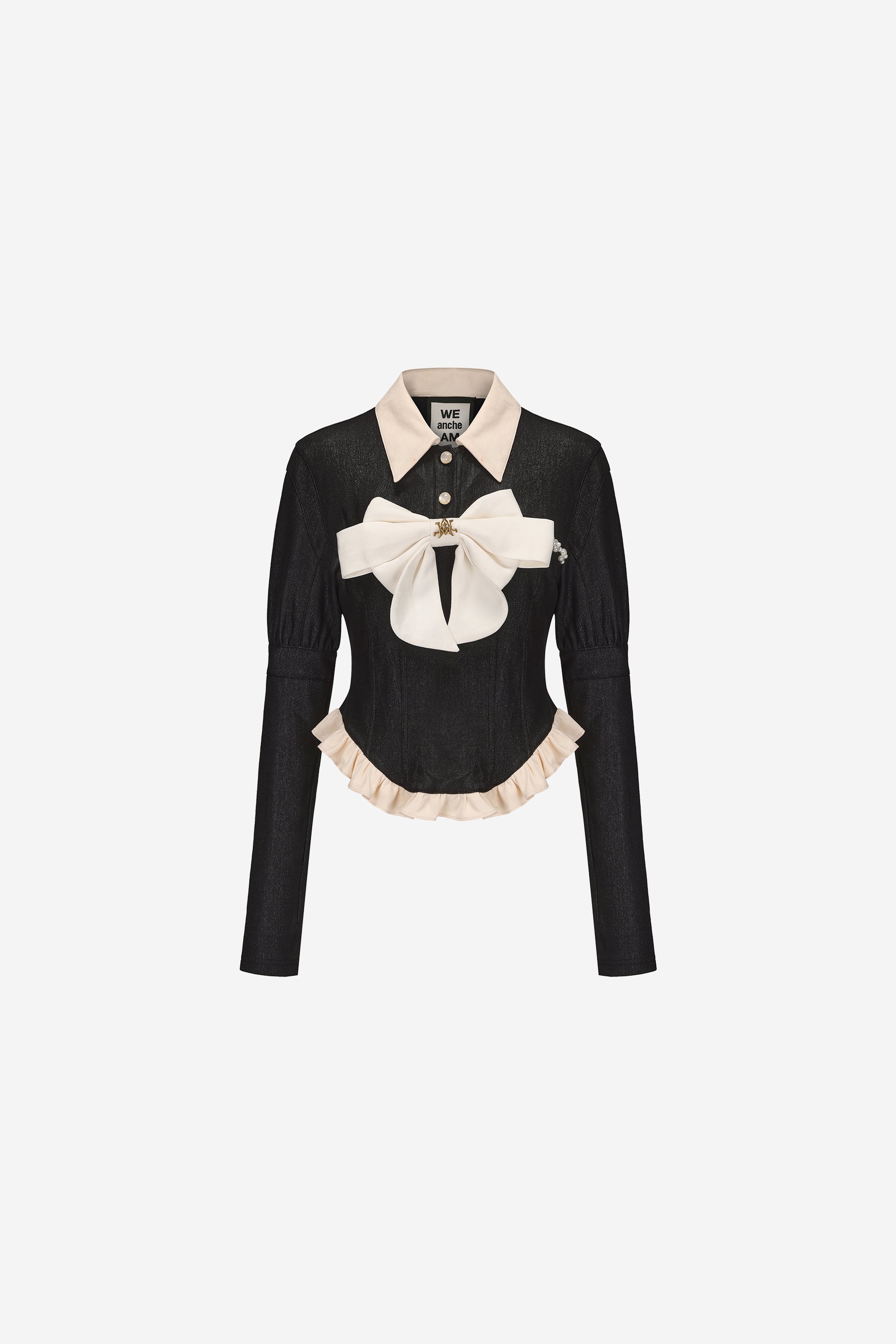 Retro slim-fit polo shirt with bow tie and ruffle details