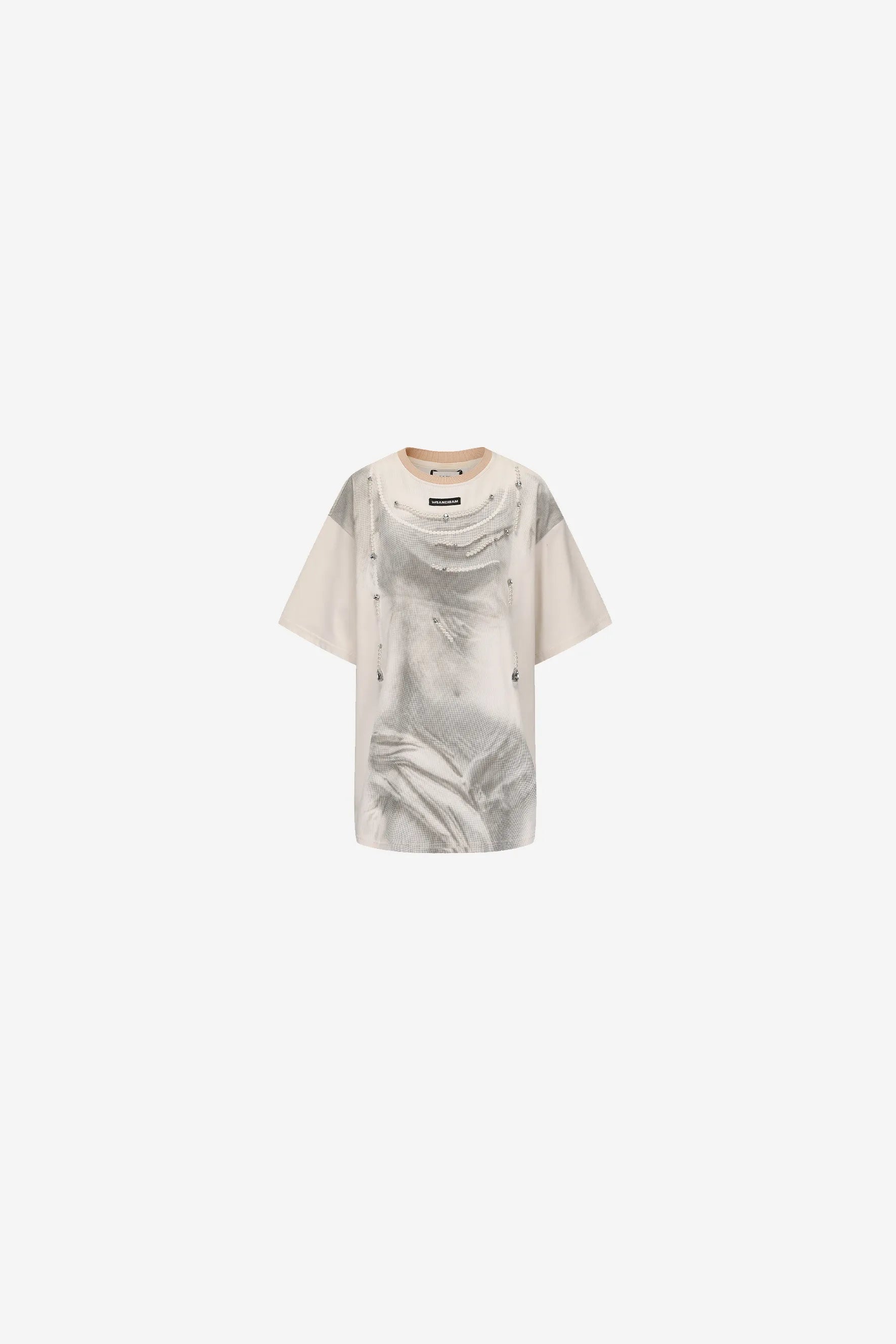 Statue of Victory oversized T-shirt with rhinestone pearl details – WEANCHEAM 
