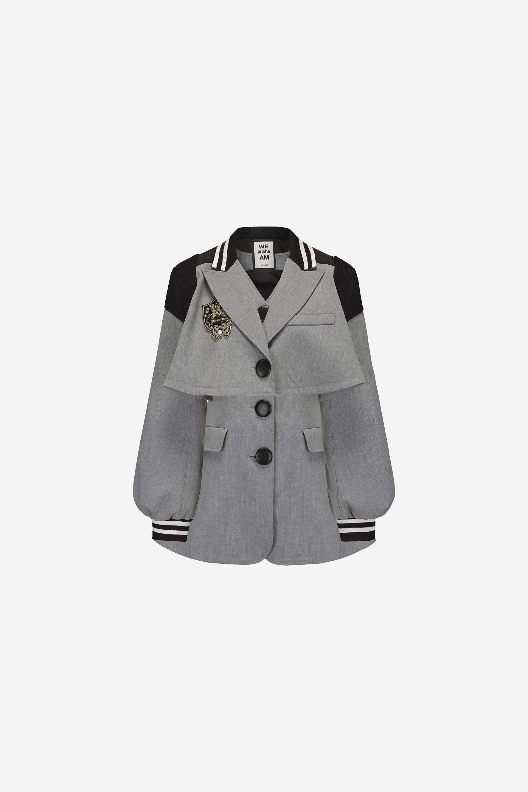 Two-piece fitted suit set in windowpane check with cinched waist and tailored fit