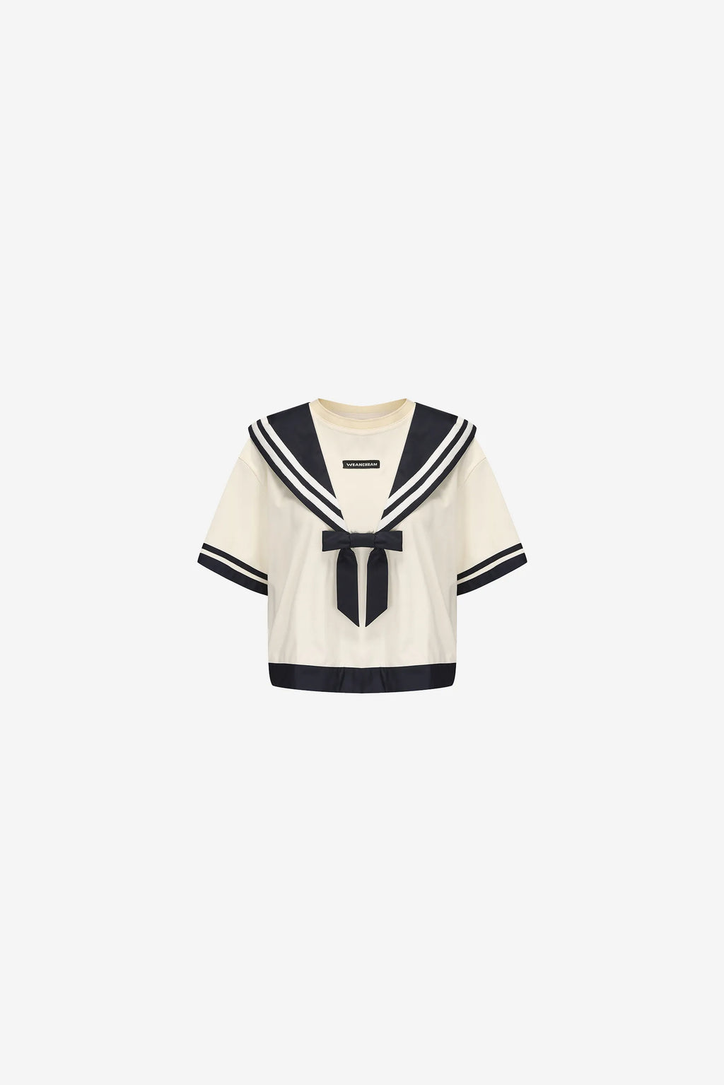  College-style shawl T-shirt in beige with striped neckline – WEANCHEAM