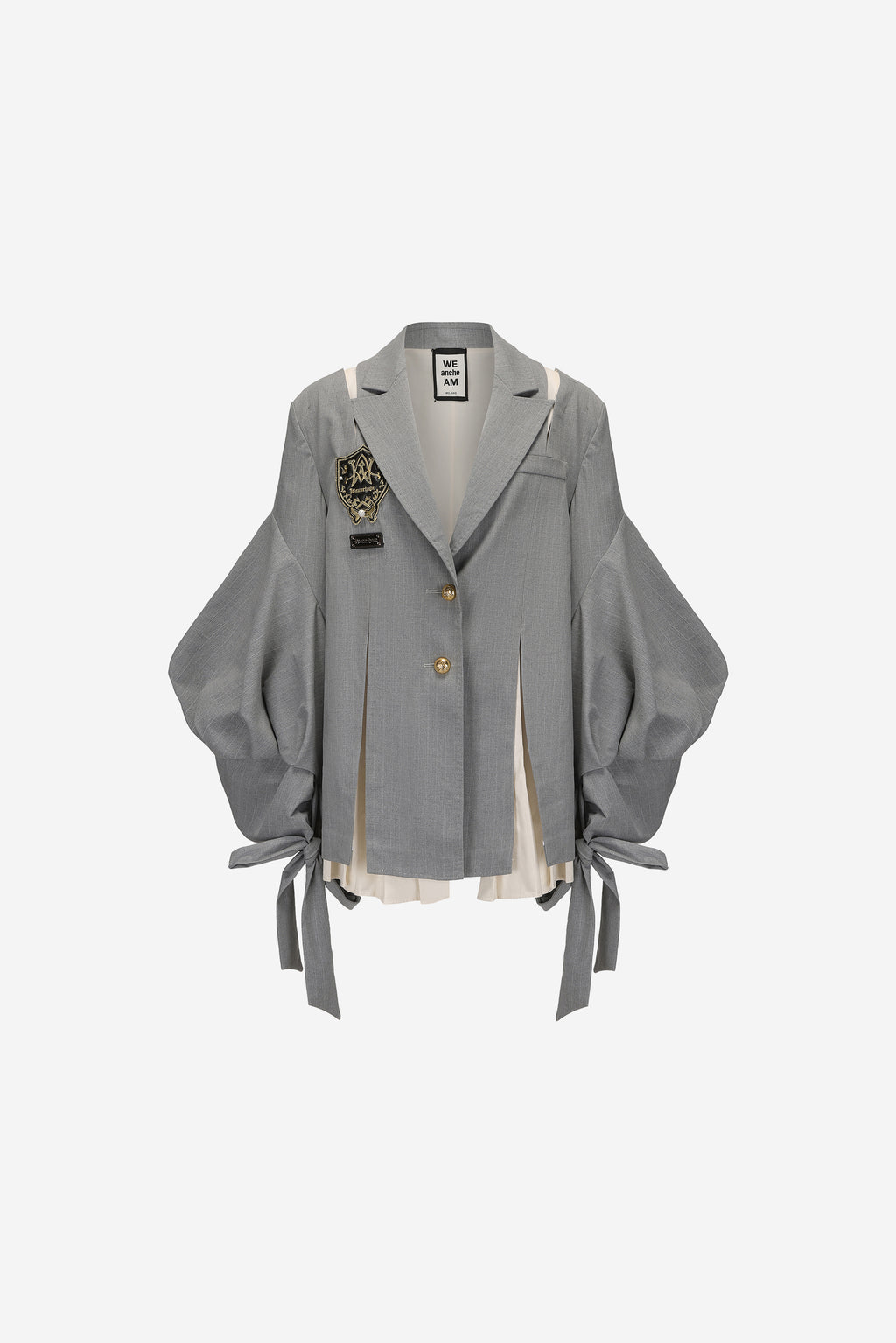 Tiger Sovereign pleated suit with lace-trim hem and puff sleeves