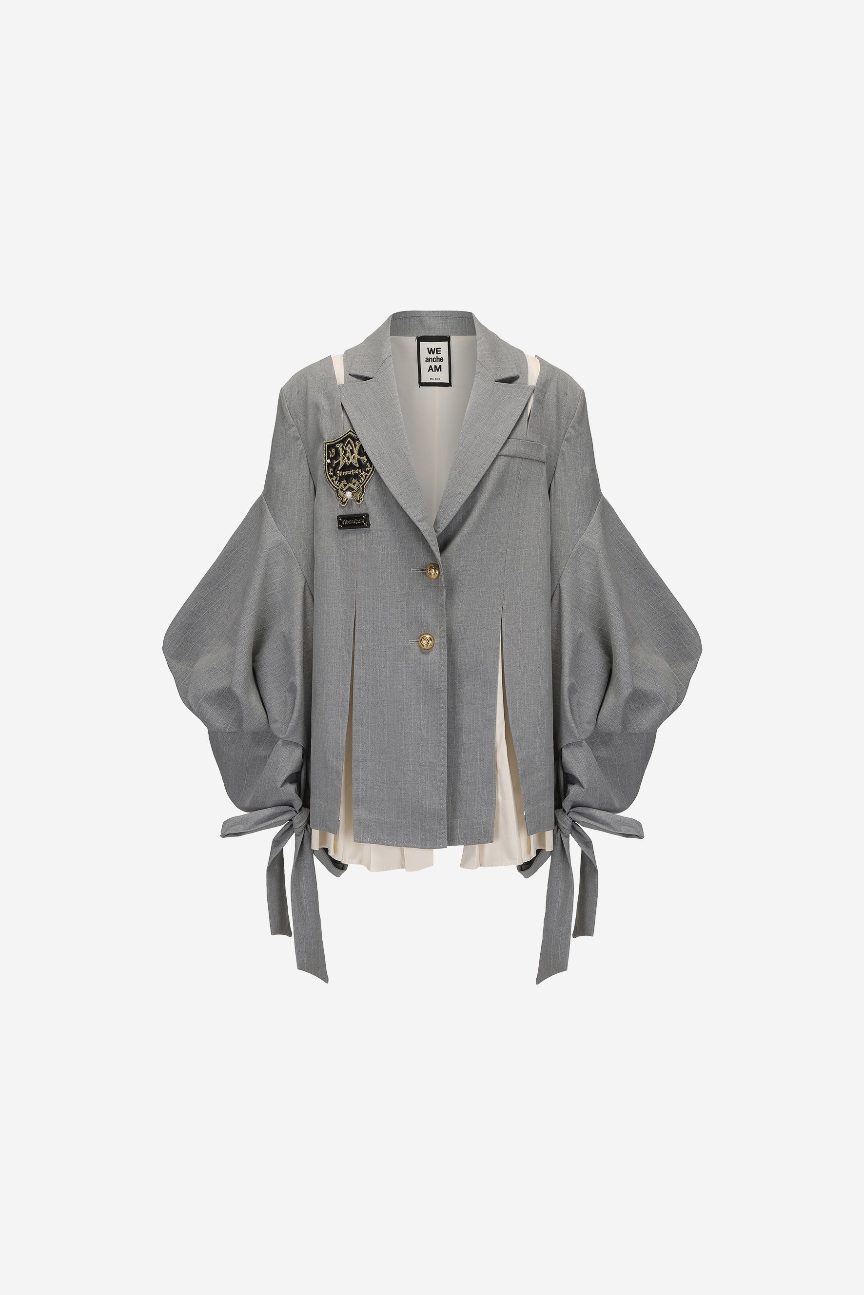 Tiger Sovereign pleated suit with lace-trim hem and puff sleeves