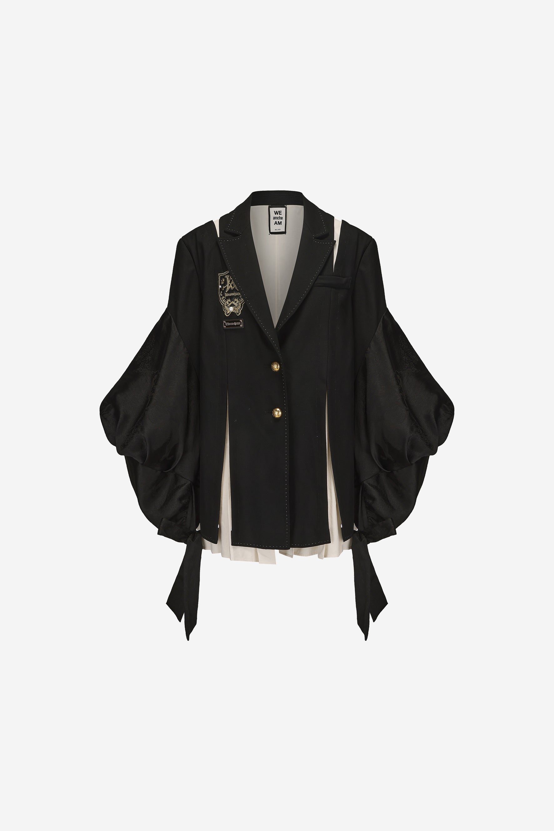 Tiger Sovereign pleated suit with lace-trim hem and puff sleeves