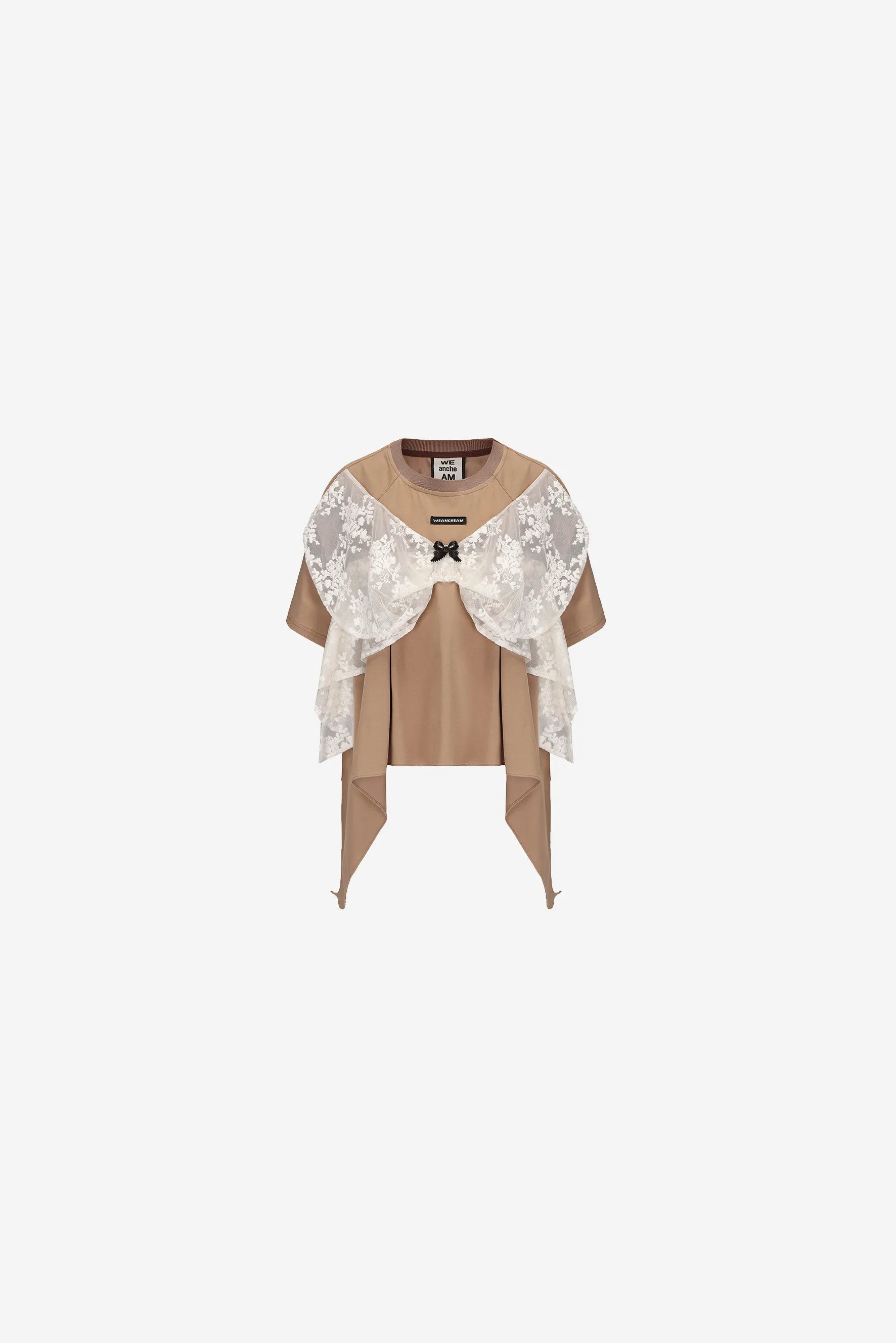  Oversized big bow T-shirt with lace and mesh layers – WEANCHEAM