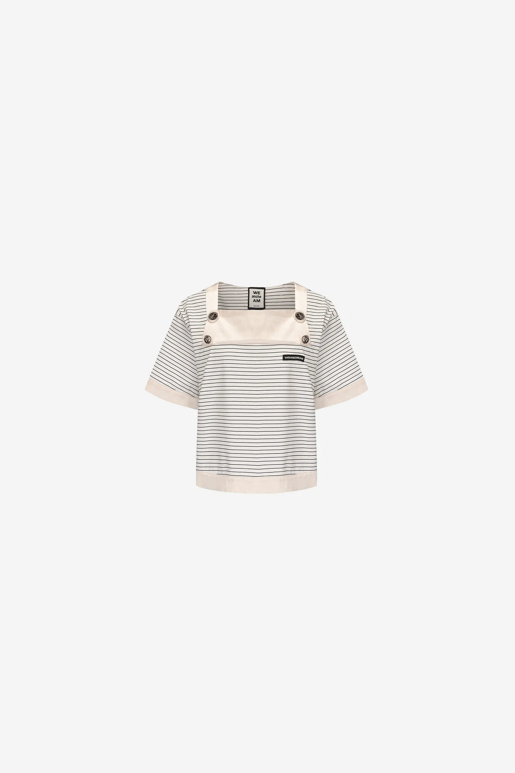 Square neck patchwork T-shirt with custom buttons – WEANCHEAM