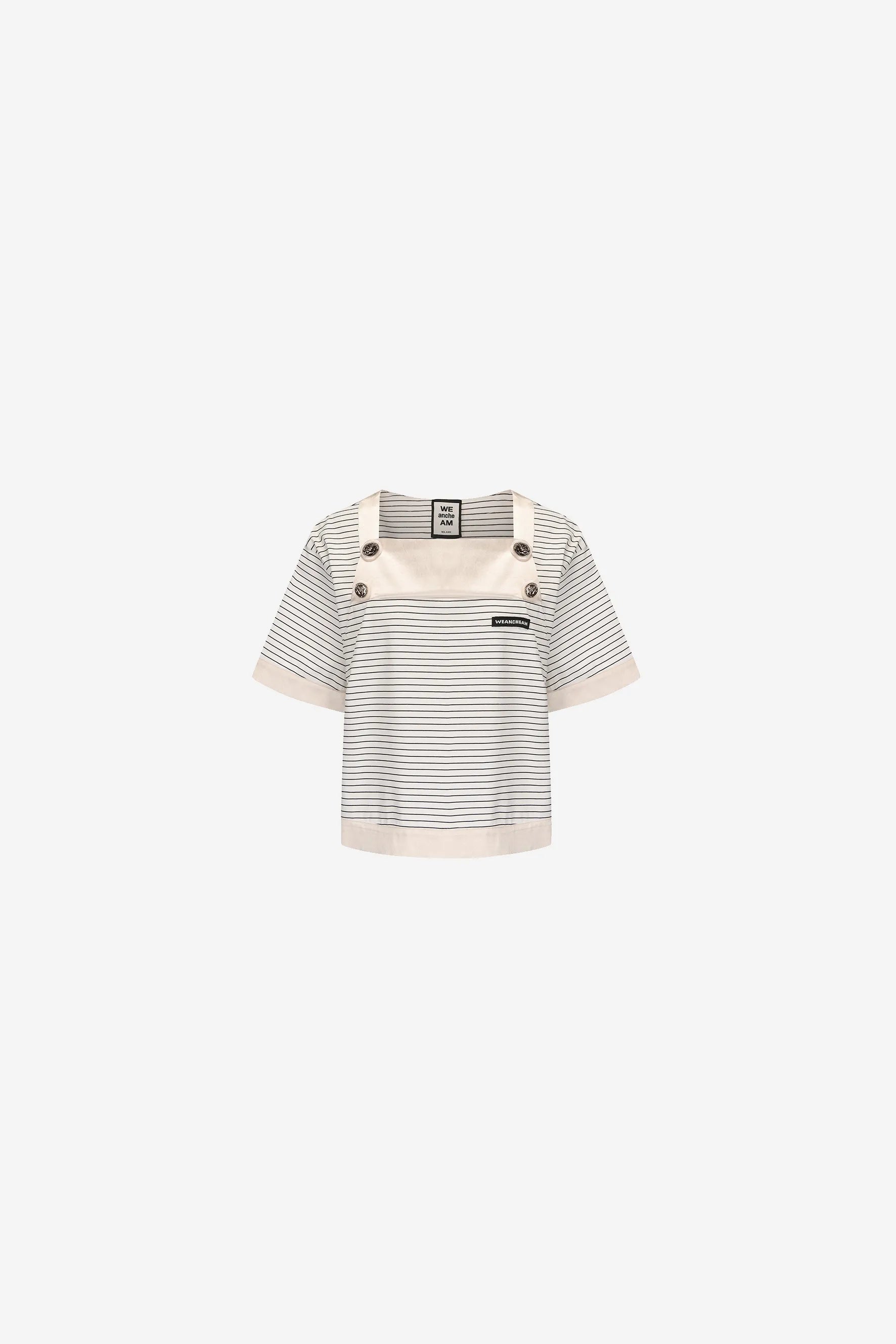 Square neck patchwork T-shirt with custom buttons – WEANCHEAM