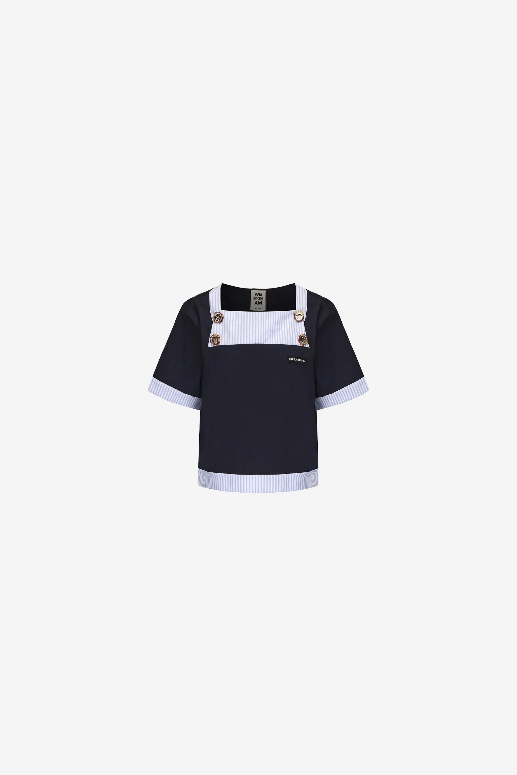 Square neck patchwork T-shirt with custom buttons – WEANCHEAM