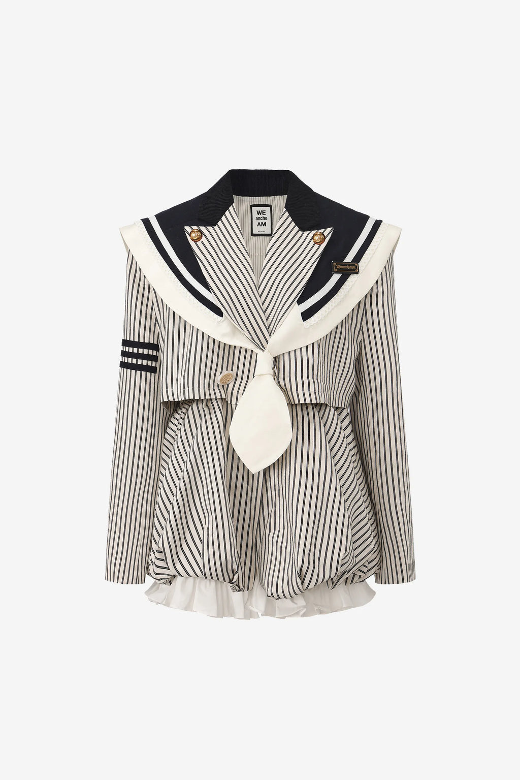 Navy Pleated Patchwork Jacket