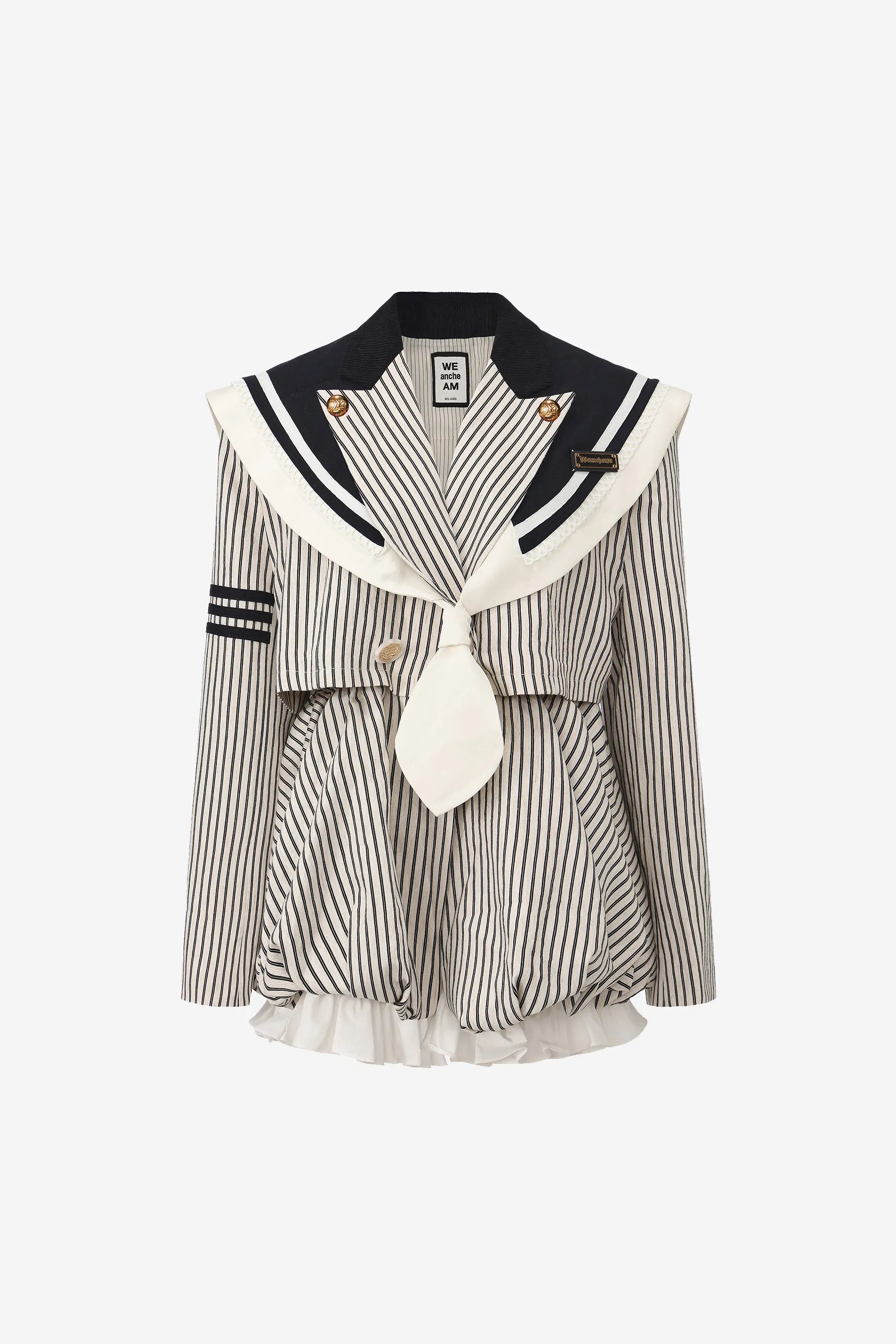 Navy Pleated Patchwork Jacket