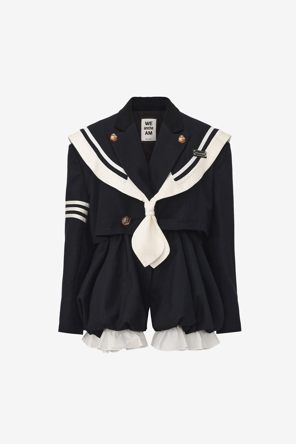Navy Pleated Patchwork Jacket