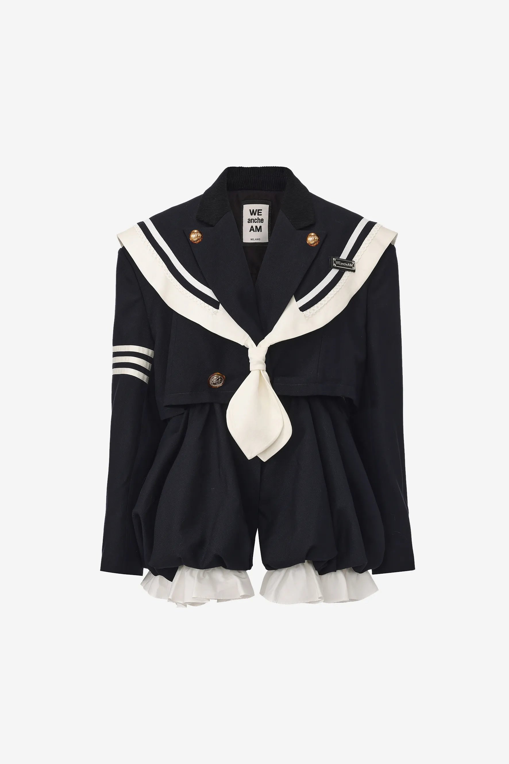 Navy Pleated Patchwork Jacket
