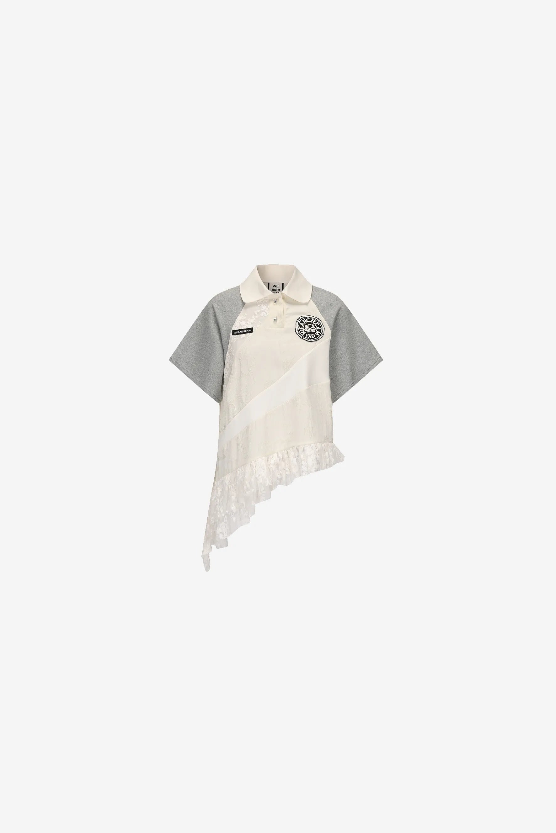 Patchwork jacquard Chinese-style T-shirt with lace appliqué – WEANCHEAM