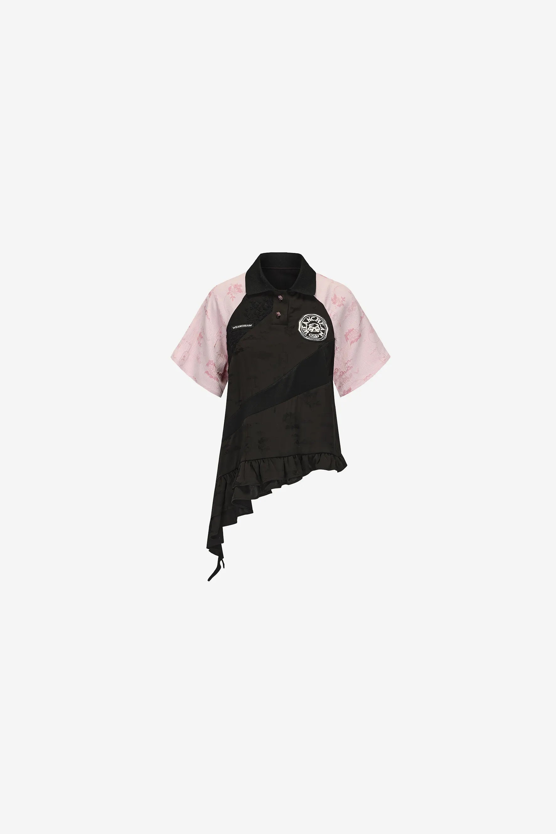 Patchwork jacquard Chinese-style T-shirt with lace appliqué – WEANCHEAM