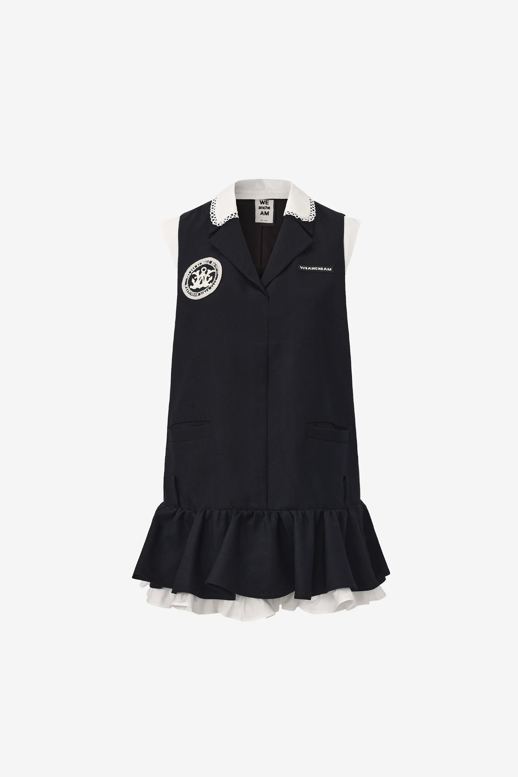 Tank vest dress with detachable faux collar and layered ruffle skirt – WEANCHEAM