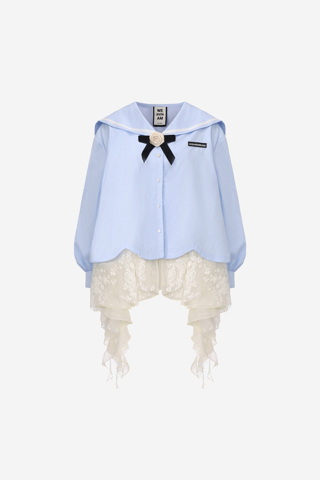Layered lace navy collar shirt with asymmetric hem – WEANCHEAM