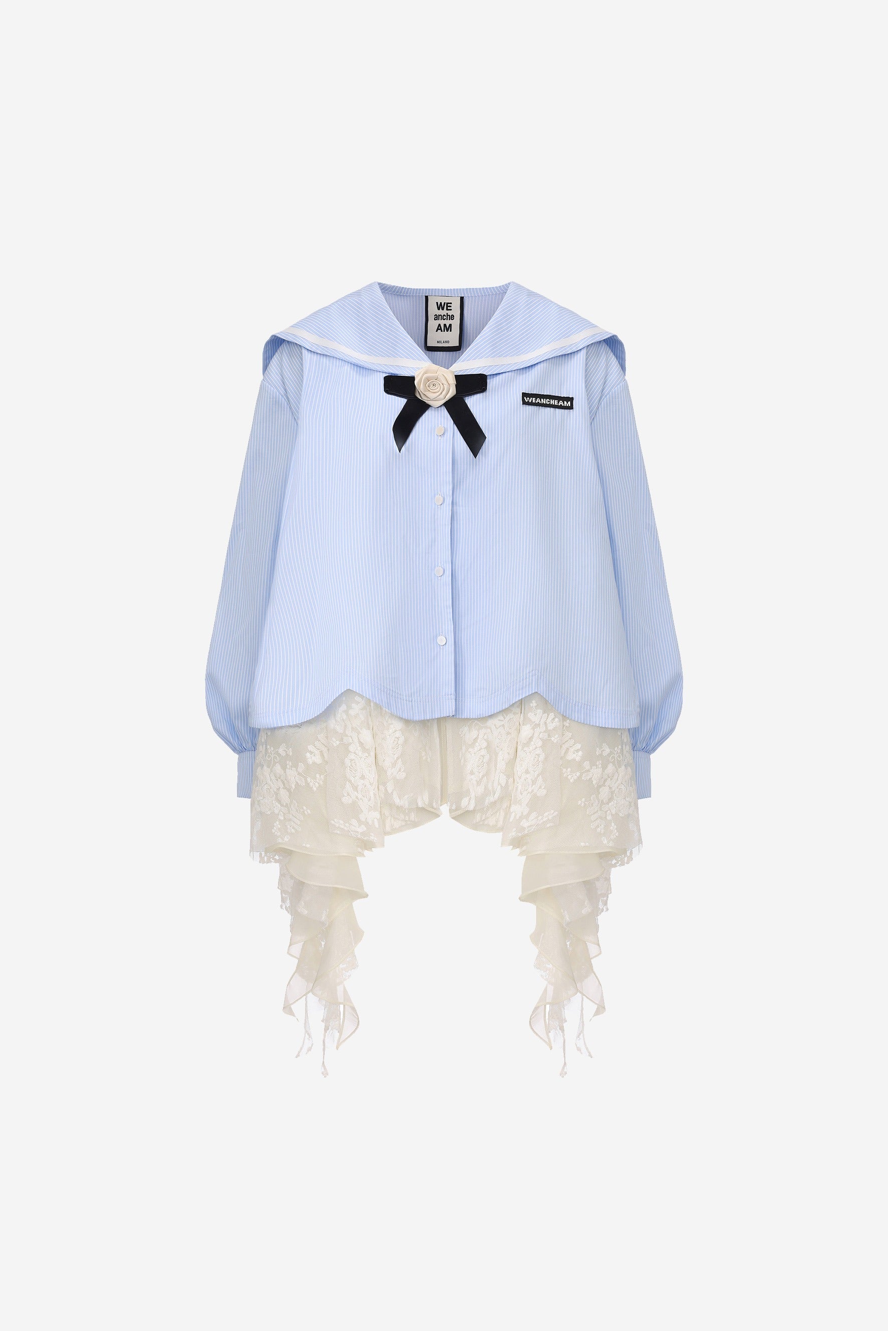 Layered lace navy collar shirt with asymmetric hem – WEANCHEAM