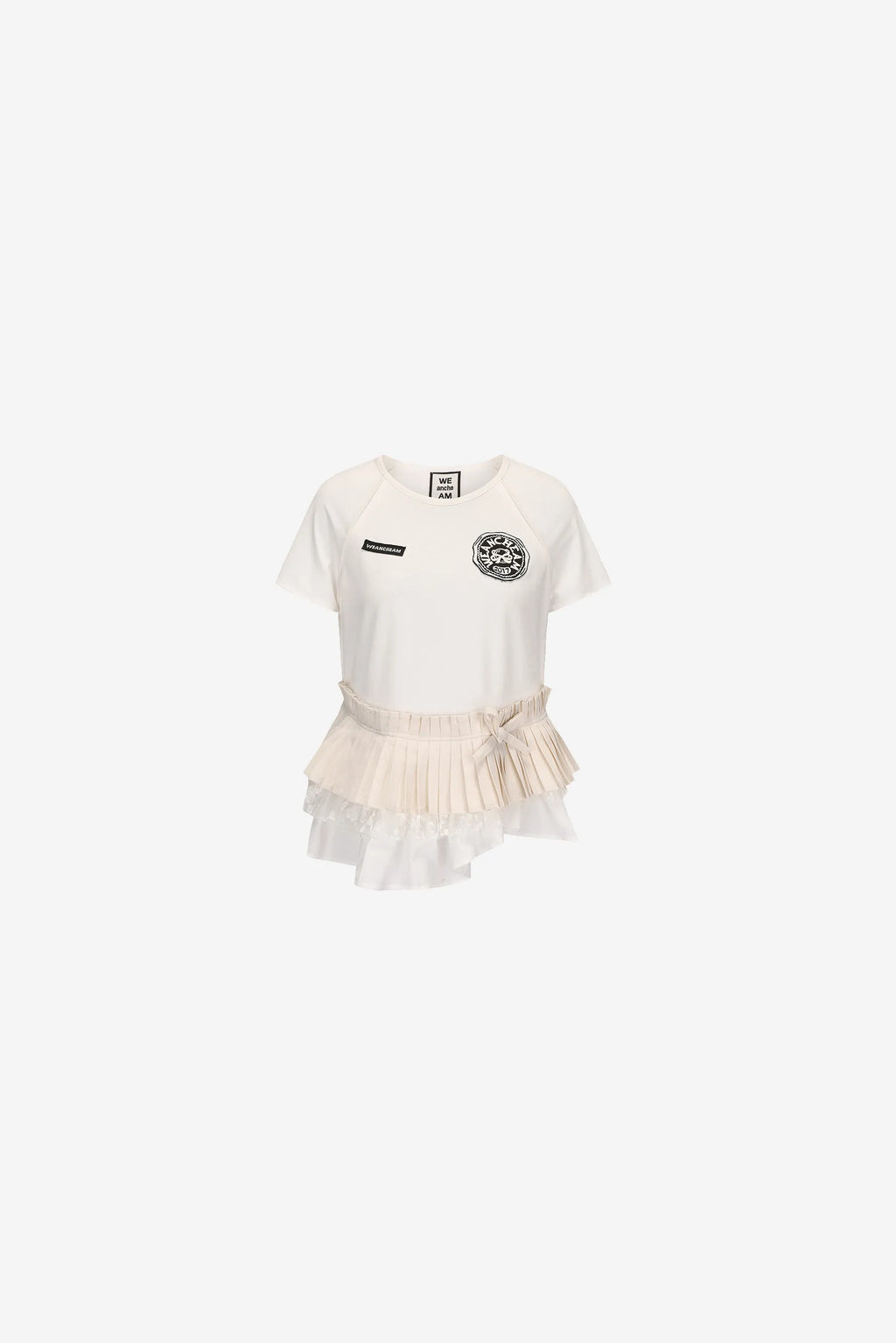 Irregular hem lace knit T-shirt with multi-fabric design – WEANCHEAM