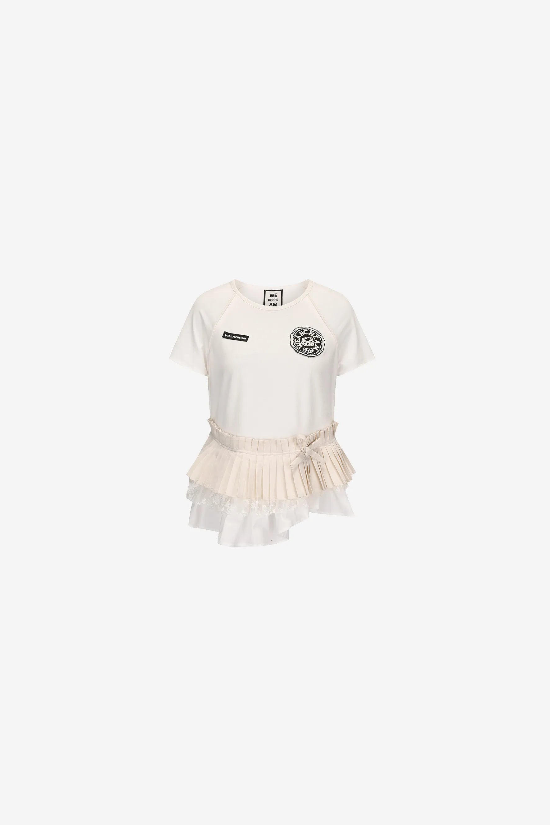 Irregular hem lace knit T-shirt with multi-fabric design – WEANCHEAM