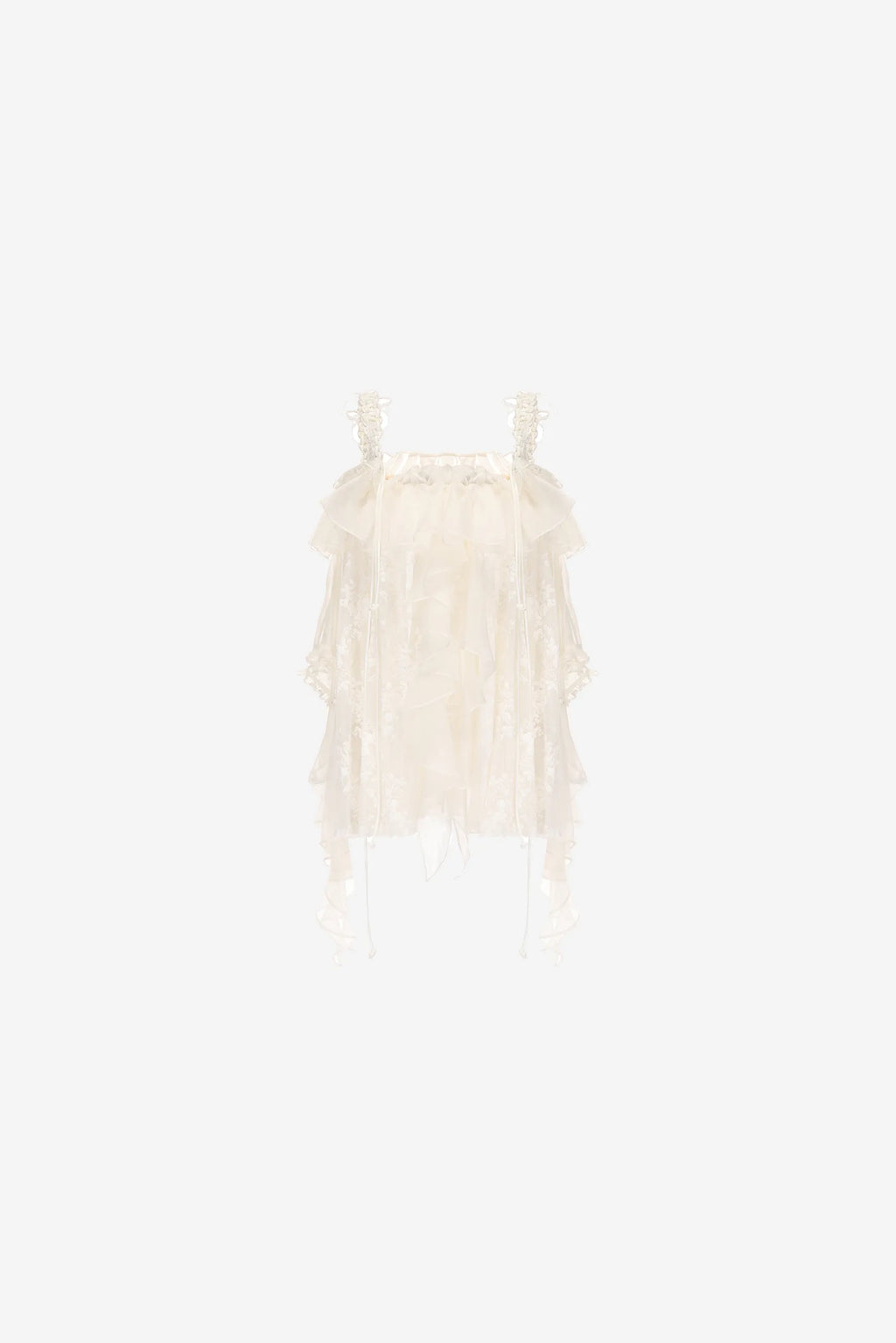 One-shoulder chiffon lace top with ruffle hem and braided strap – WEANCHEAM 