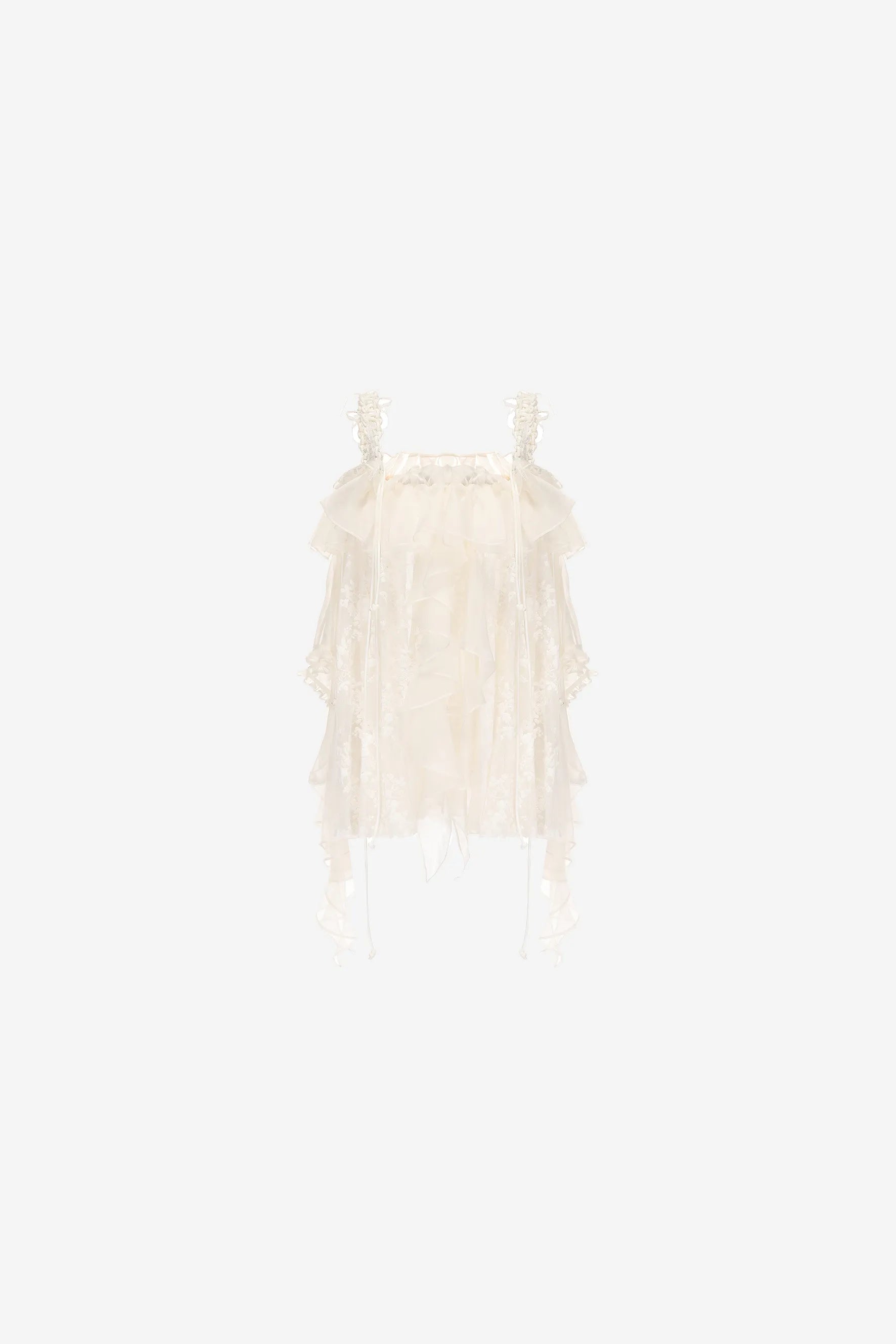 One-shoulder chiffon lace top with ruffle hem and braided strap – WEANCHEAM 