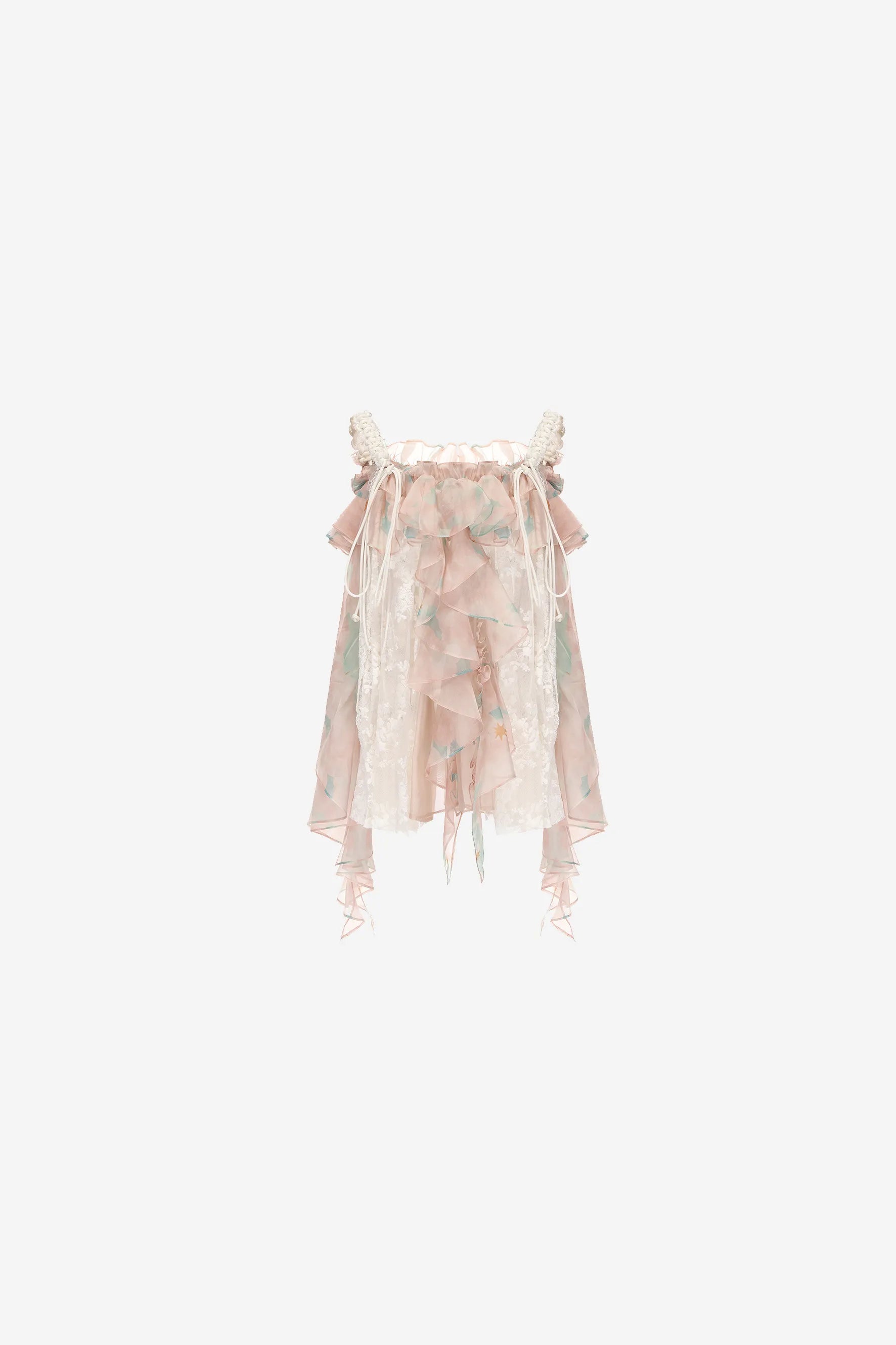  One-shoulder chiffon lace top with ruffle hem and braided strap – WEANCHEAM 