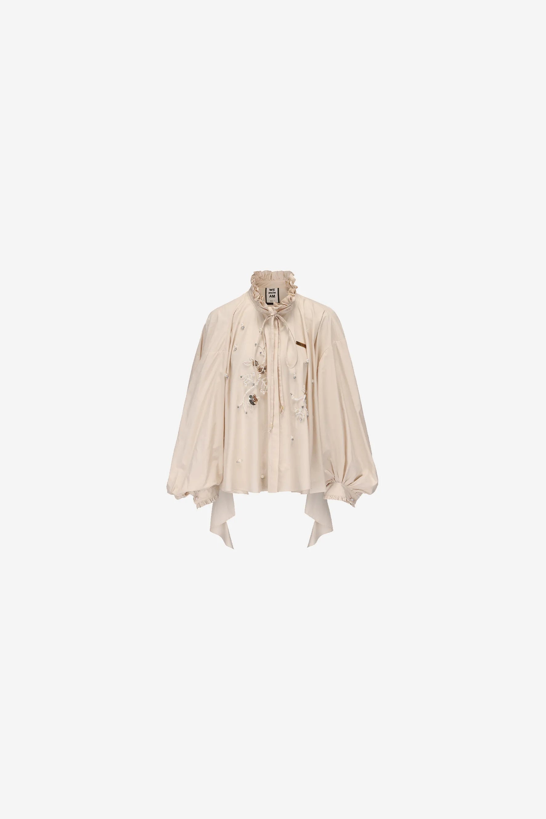 Bubble sleeve blouse with lace tie neck and asymmetrical hem – WEANCHEAM