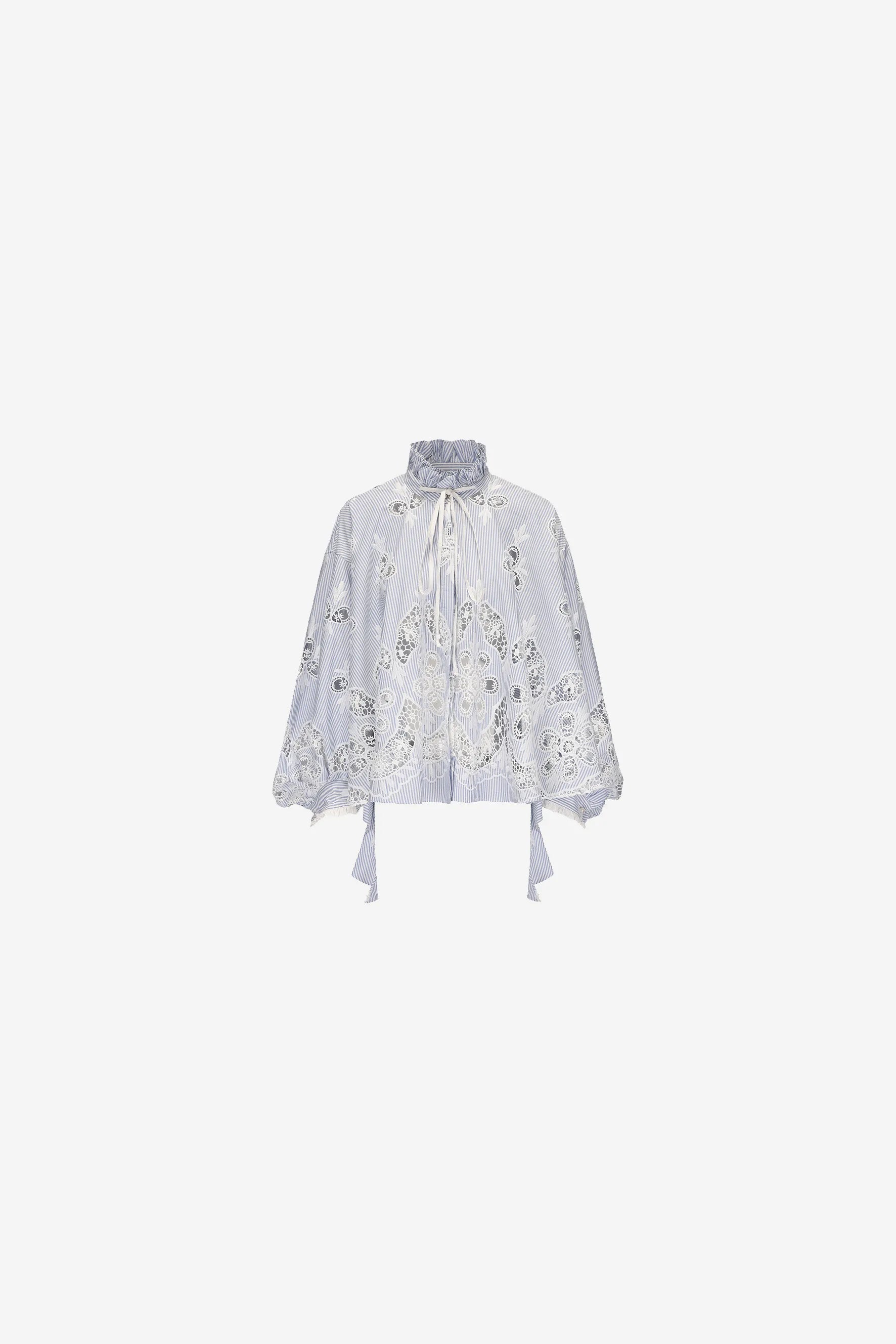 Bubble sleeve blouse with lace tie neck and asymmetrical hem – WEANCHEAM