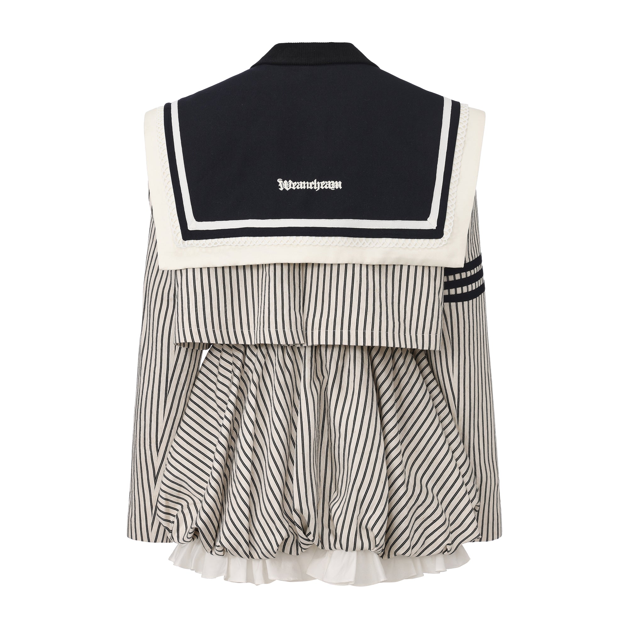 Navy pleated patchwork jacket with double-layered hem – WEANCHEAM