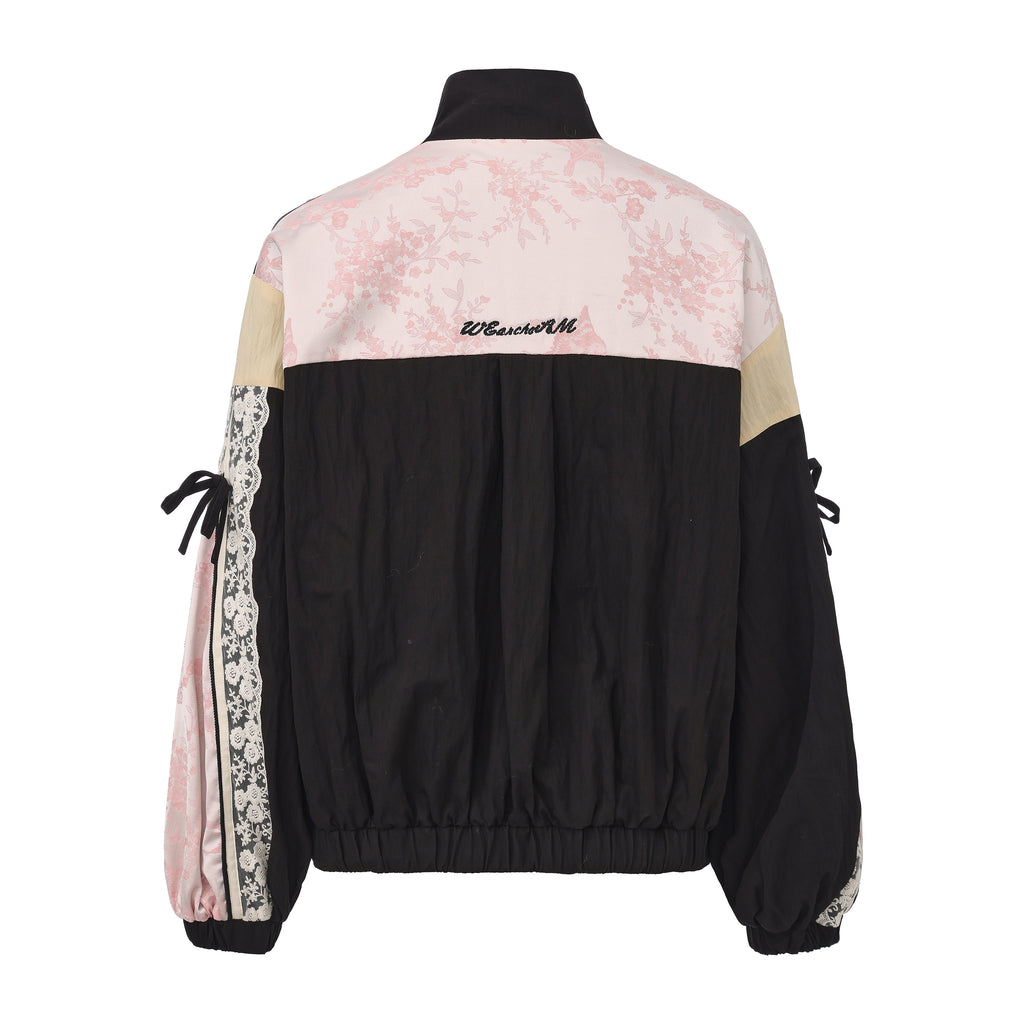 Lace bow patchwork jacket with satin panels and embroidered lace trim – WEANCHEAM