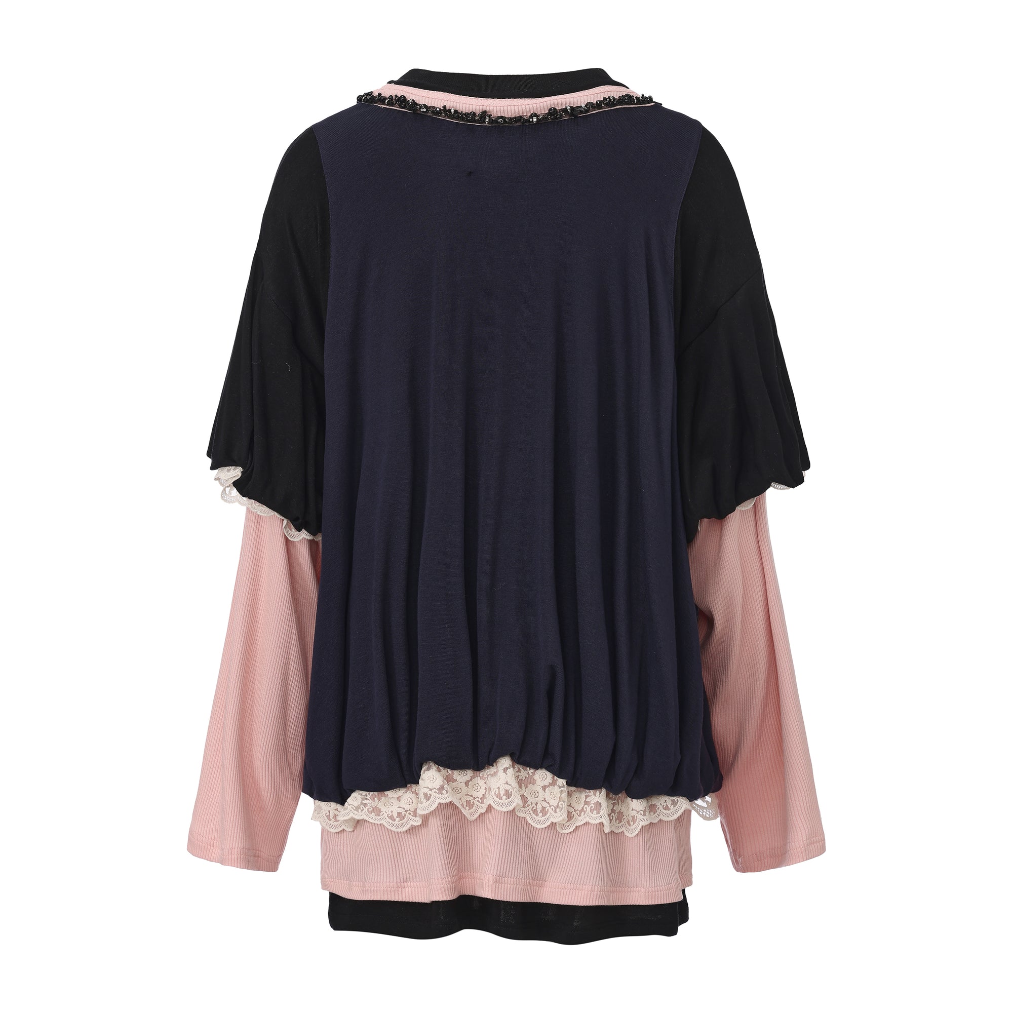 Sports loose-fit long-sleeve faux two-piece T-shirt with color blocking – WEANCHEAM