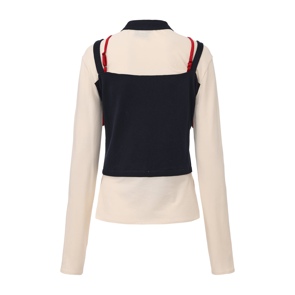 Slim-fit polo shirt with faux two-piece halter detail and bow-tie bandeau – WEANCHEAM