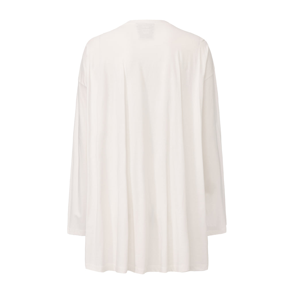 Faux two-piece bow long-sleeve T-shirt with satin overlay and lace hem – WEANCHEAM
