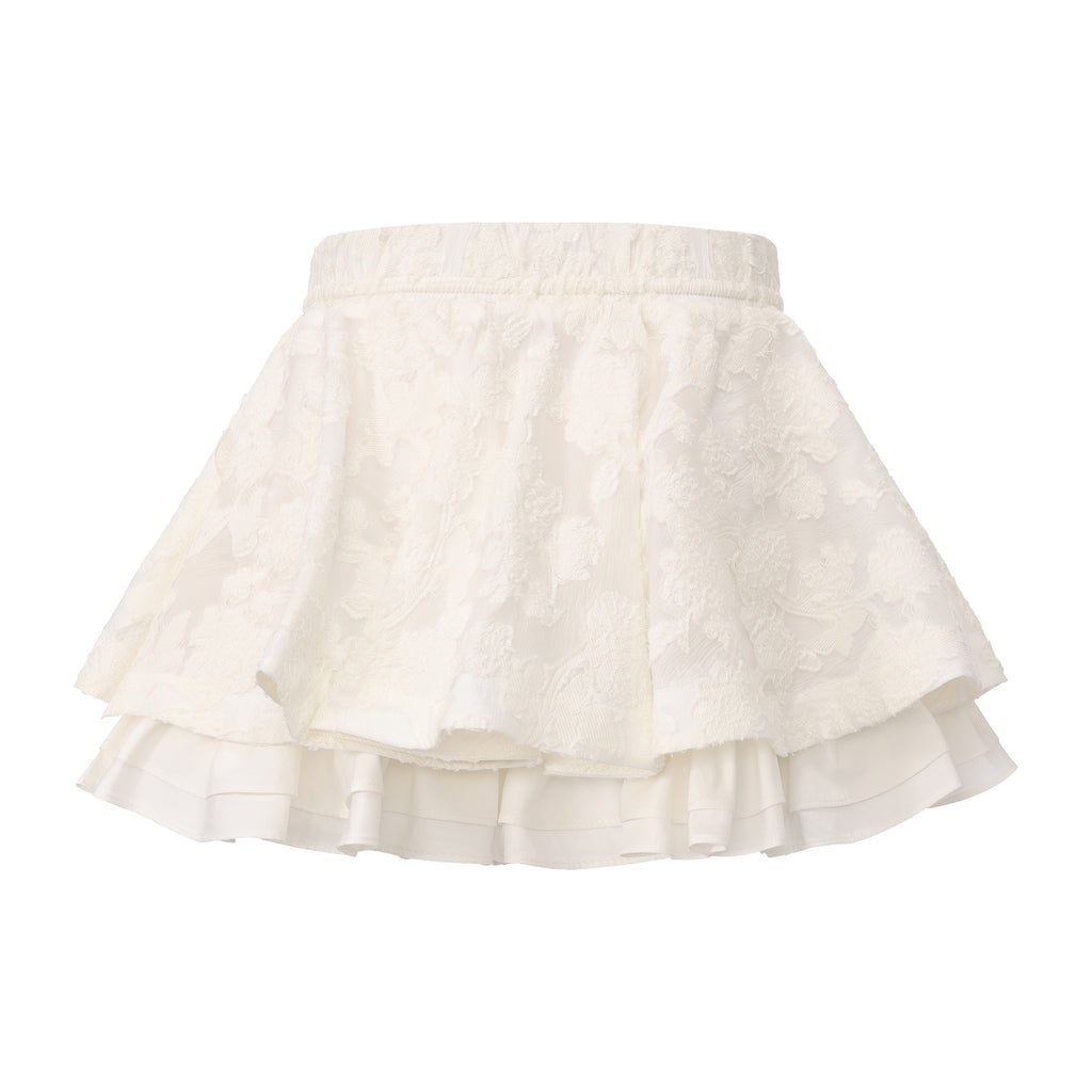 Tiered puffy pleated skirt with elastic waistband and wool-blend fabric – WEANCHEAM