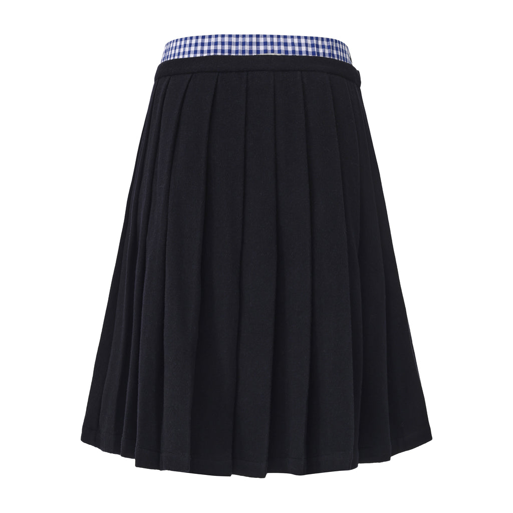 Double pleated wool-cashmere midi skirt with checkered detail – WEANCHEAM