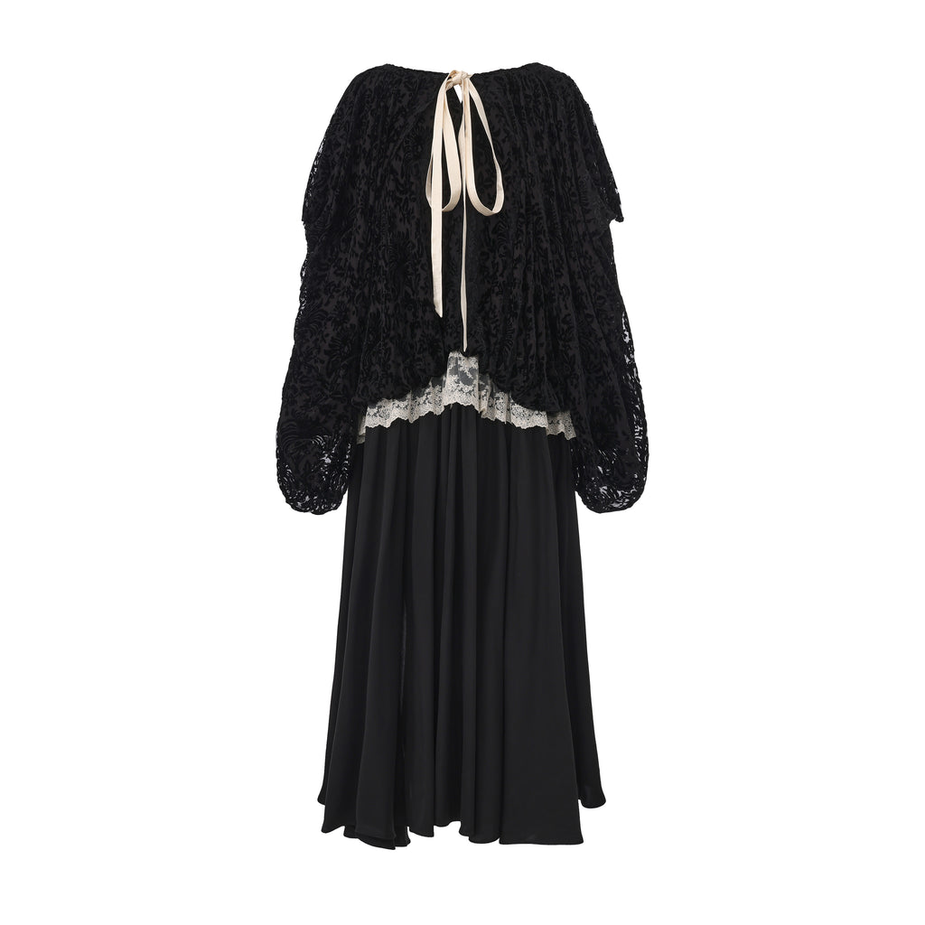 Long dress with ribbon bow and flowing high-low hem – WEANCHEAM