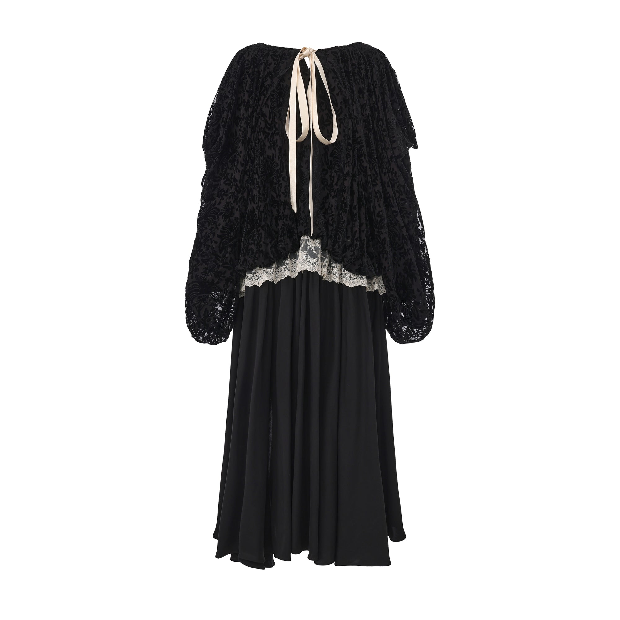 Long dress with ribbon bow and flowing high-low hem – WEANCHEAM