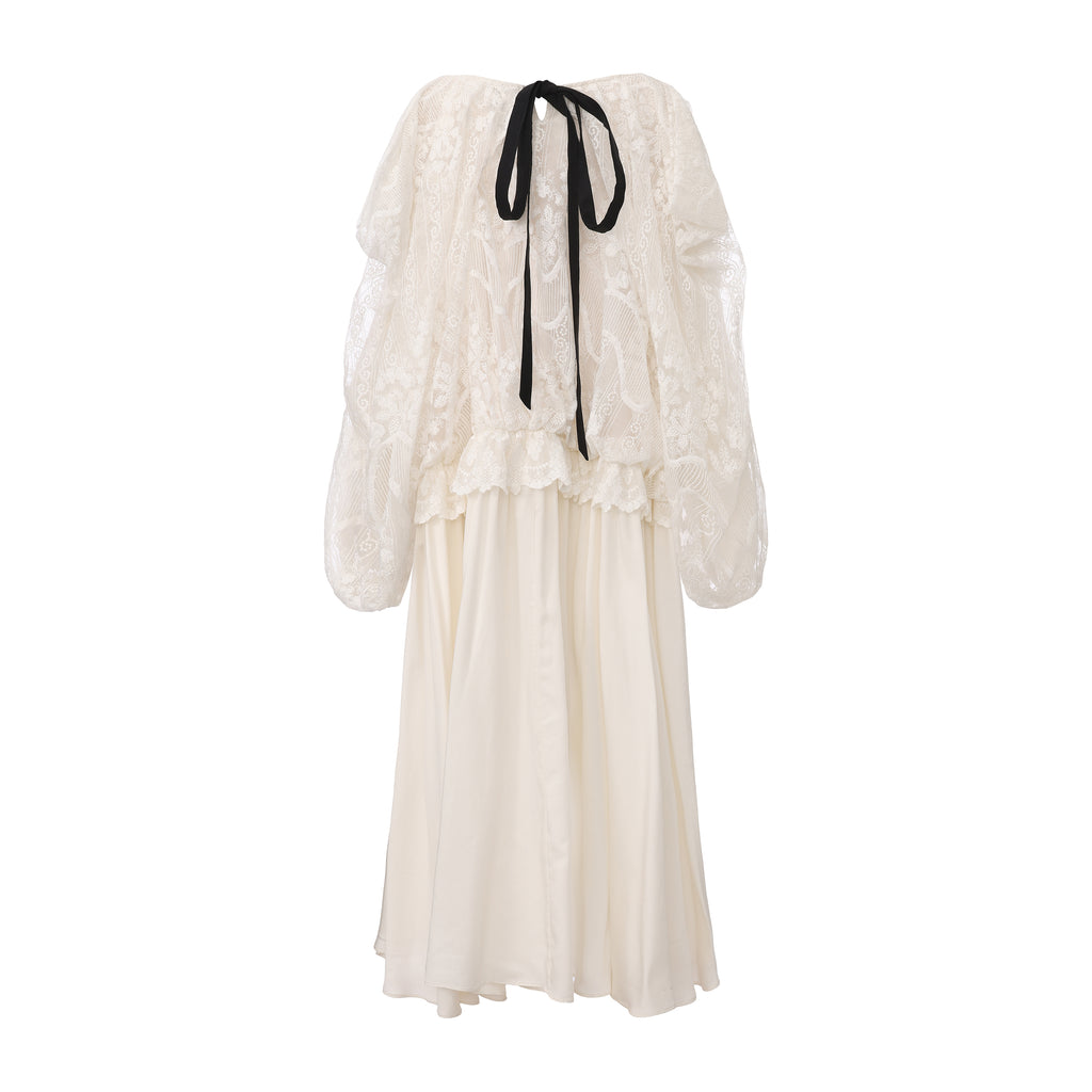 Long dress with ribbon bow and flowing high-low hem – WEANCHEAM