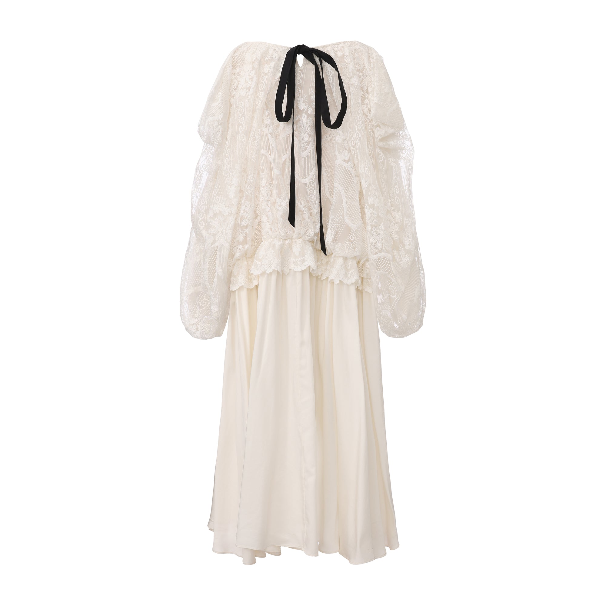 Long dress with ribbon bow and flowing high-low hem – WEANCHEAM