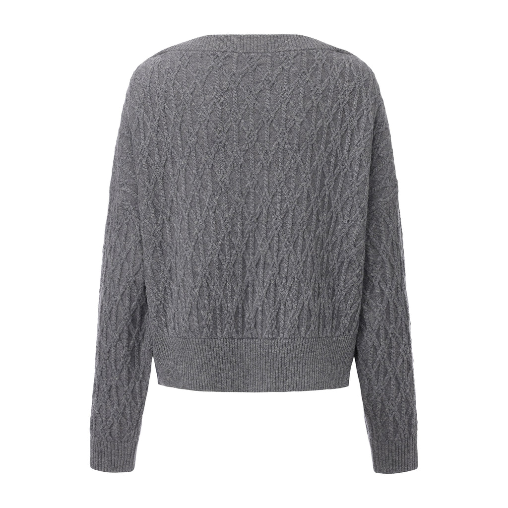 Beaded faux two-piece knit cardigan with lace-trimmed collar – WEANCHEAM